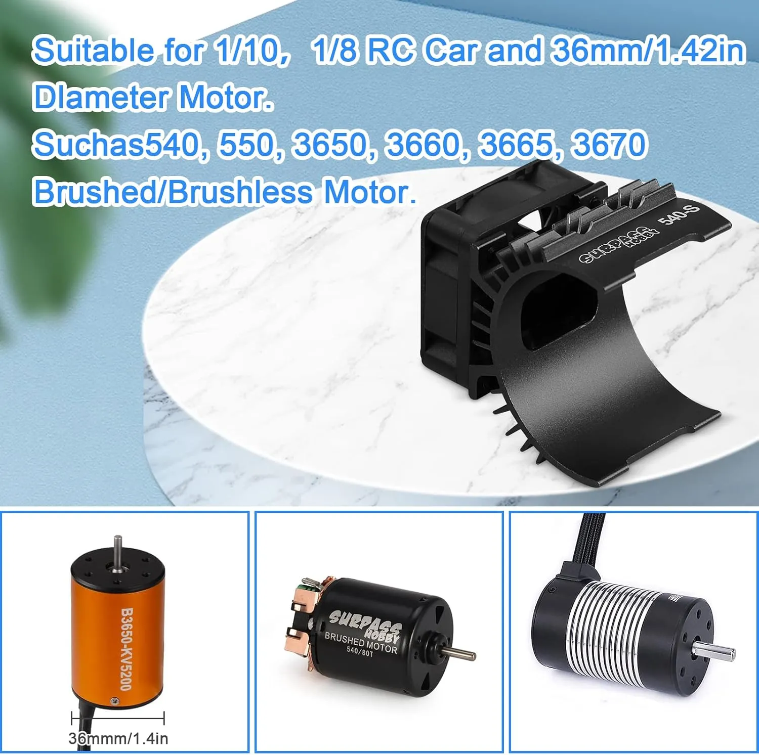 RC Cooling Fans 28000rpm 30mm Motor Fan with Metal Heatsink 3650 3660 540 550 Brushless Motor Replacement Parts for 1/10 RC Car Diameter 36-38mm Brushless Motor