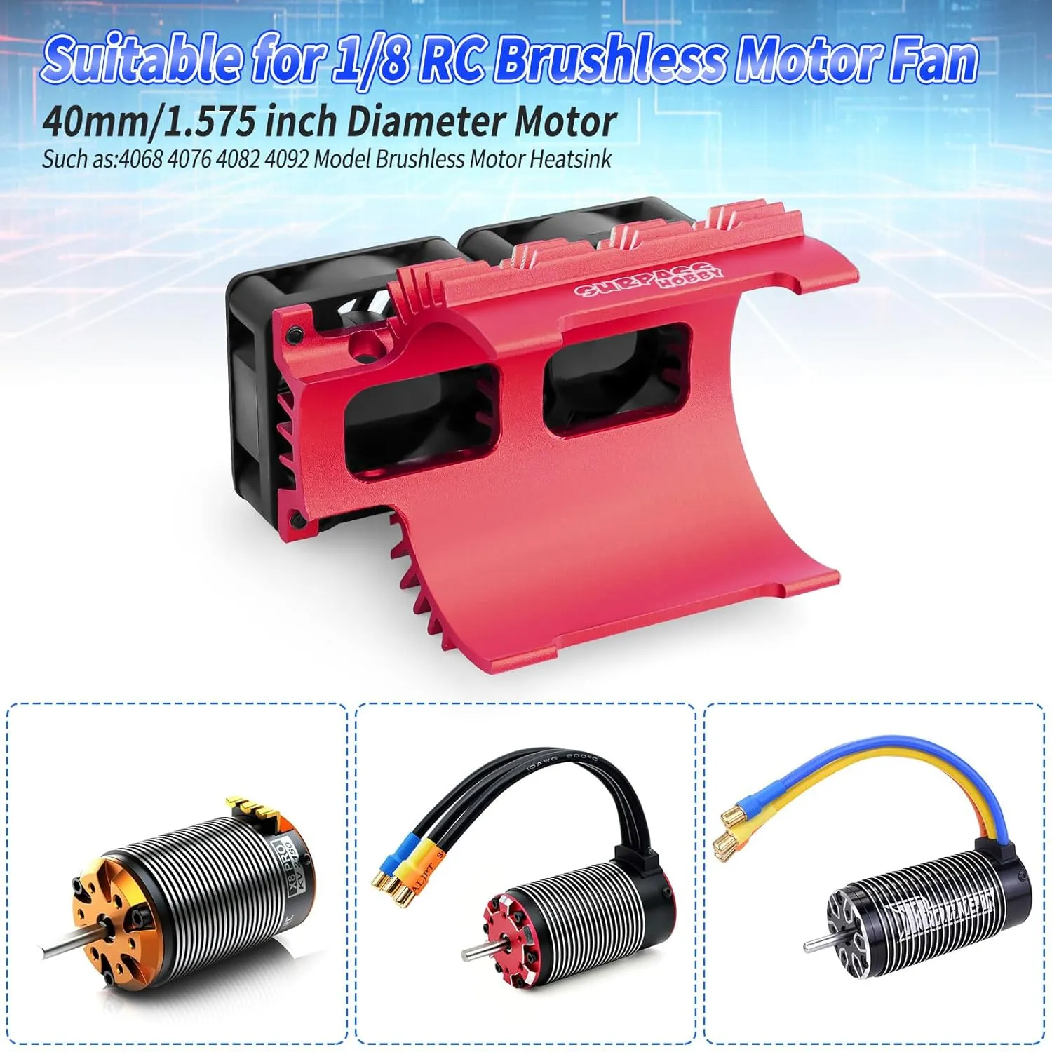 RC Dual 30mm Motor Cooling Fans with Metal Heatsink for 1/8 RC Car, 4068 4076 4082 4092 Brushless Motor, 27000 RPM, 1.18 L/s Airflow, RC Fan, Cooling Fan