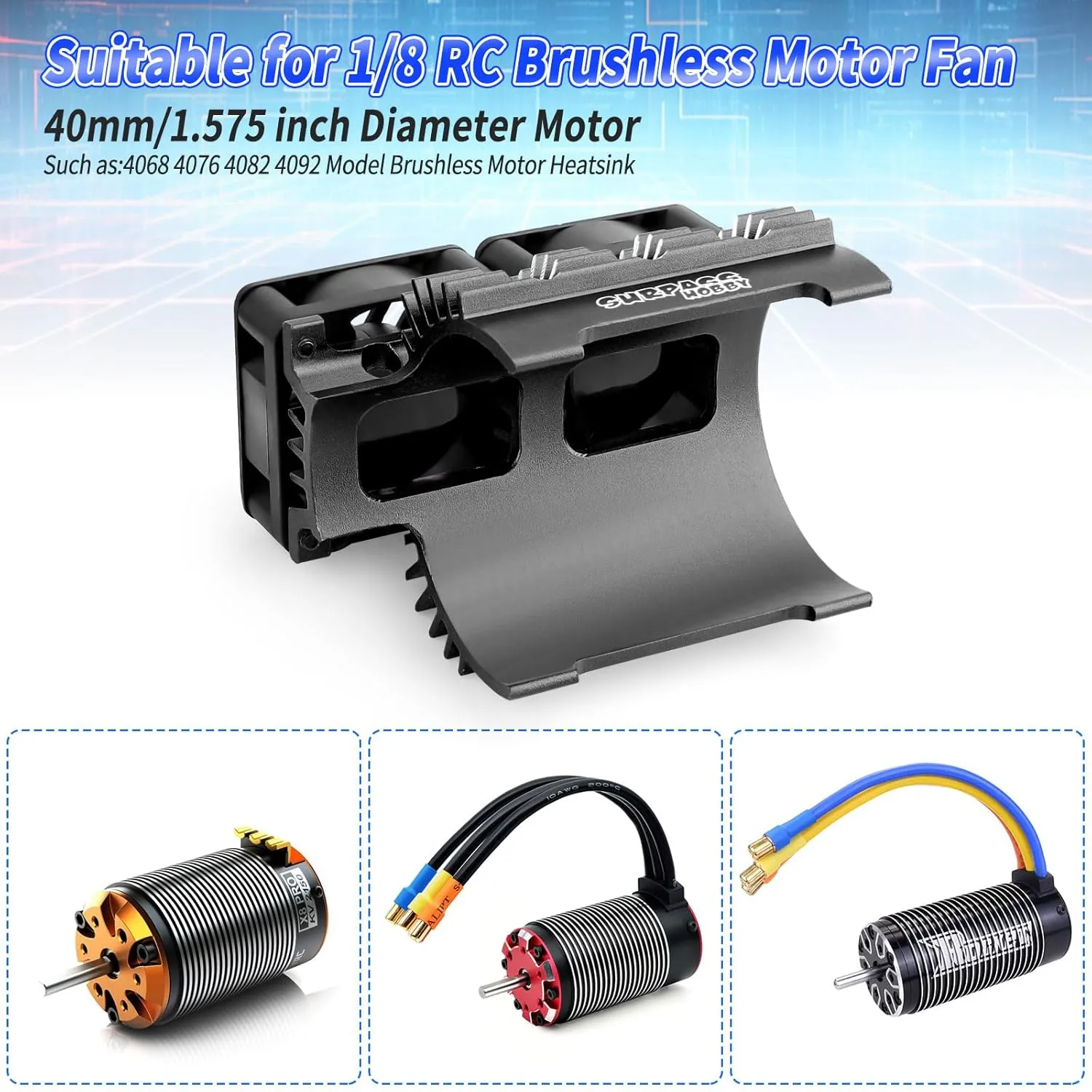 RC Dual 30mm Motor Cooling Fans with Metal Heatsink for 1/8 RC Car, 4068 4076 4082 4092 Brushless Motor, 2.7E 4 RPM, 8.4V DC, RC Model Car Cooling Fan