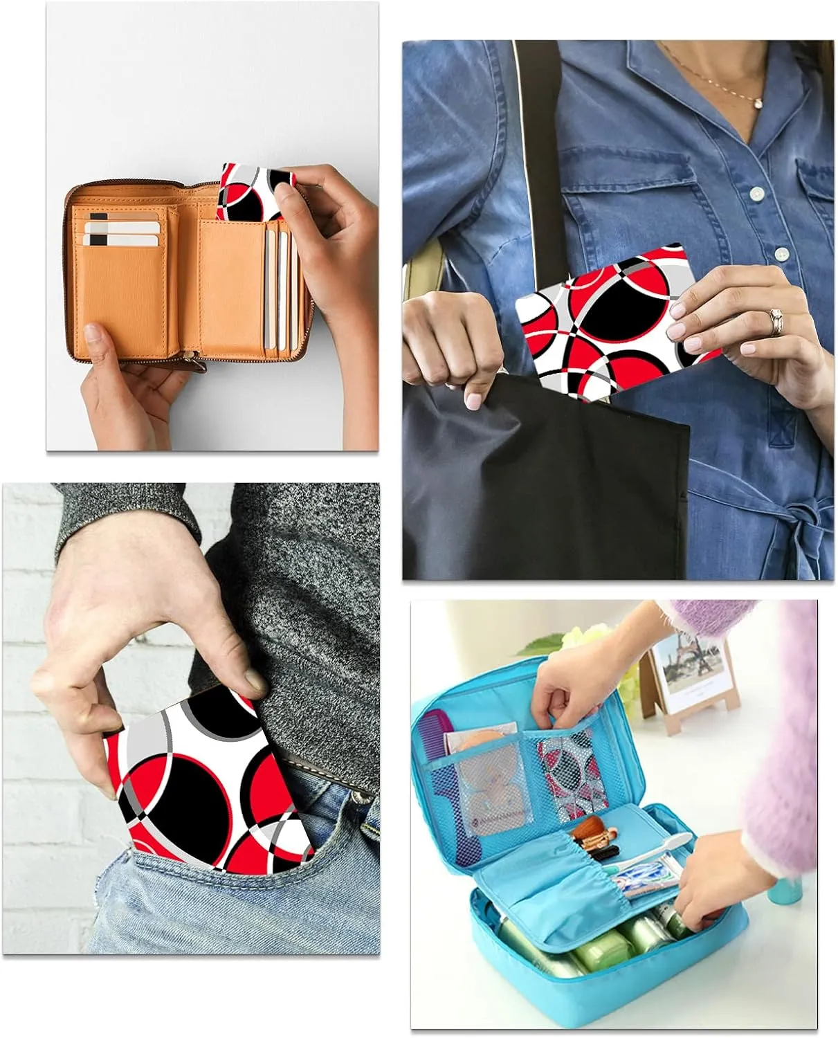 Red Black Geometric Small Compact Mirror for Purse, Abstract Round Modern Art Travel Makeup Mirror for Women Men, Rectangular Handheld Compact Pocket Mirror 2 PCS