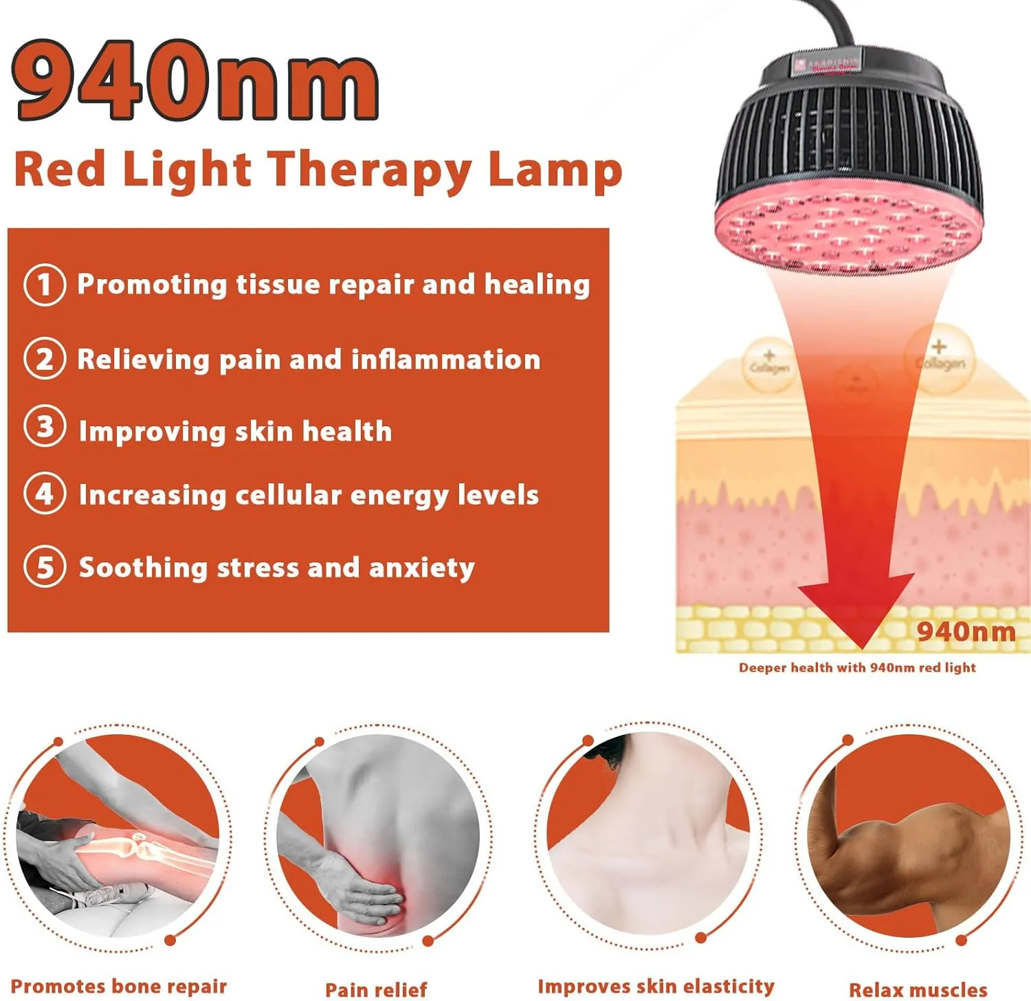 Red Light Therapy Lamp- 660nm Red Light,850nm & 940nm Infrared Light Therapy with Height Adjustable Stand,Timer with Digital Display - Effective for Body Pain and Skin Vitality（B40）