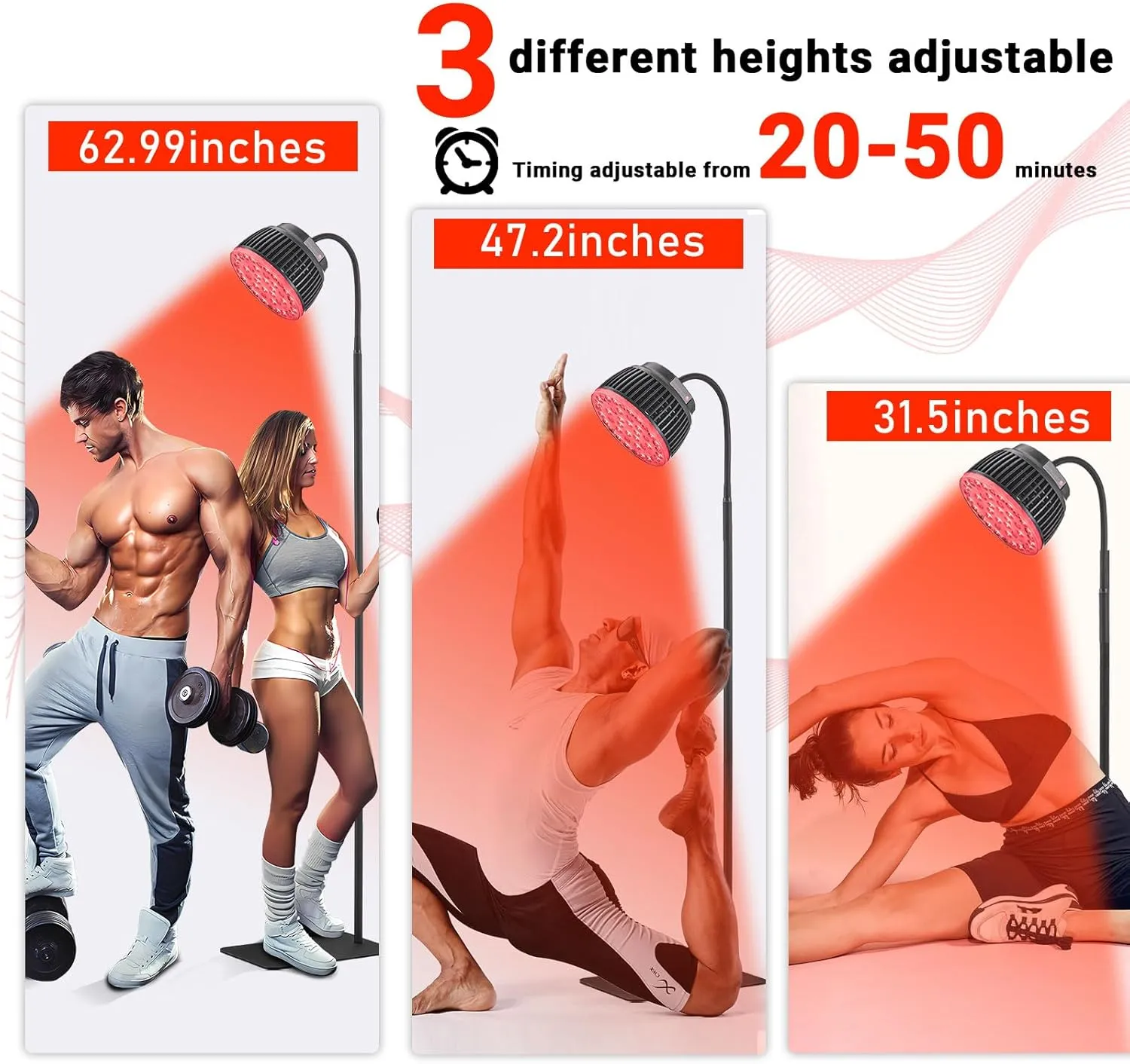 Red Light Therapy Lamp- 660nm Red Light,850nm & 940nm Infrared Light Therapy with Height Adjustable Stand,Timer with Digital Display - Effective for Body Pain and Skin Vitality（B40）