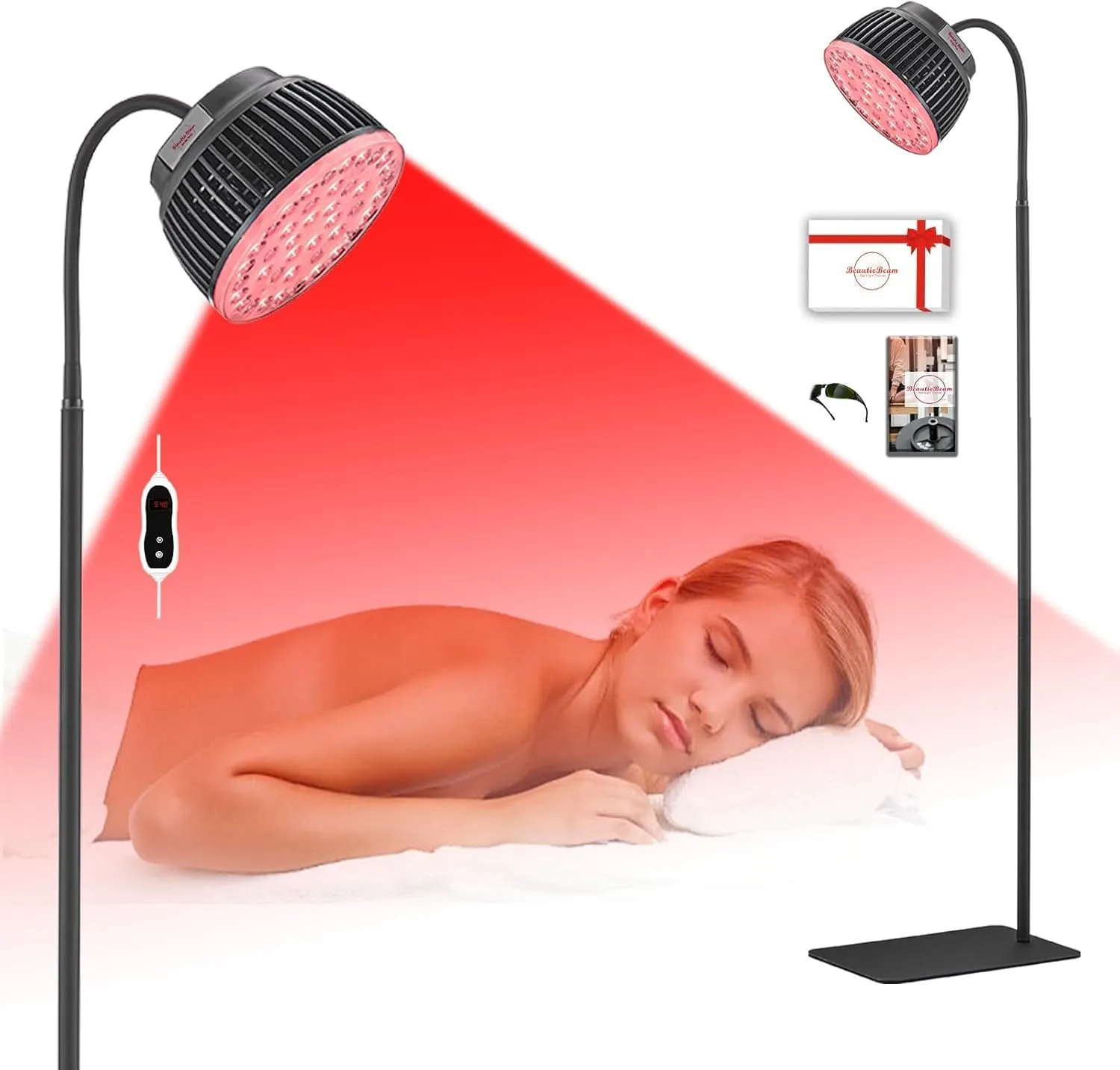 Red Light Therapy Lamp- 660nm Red Light,850nm & 940nm Infrared Light Therapy with Height Adjustable Stand,Timer with Digital Display - Effective for Body Pain and Skin Vitality（B40）