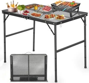 Rengue Portable Grill Table, Aluminum Outdoor Camping Tables, Lightweight Grill Stand with Adjustable Height for Camping Picnic BBQ