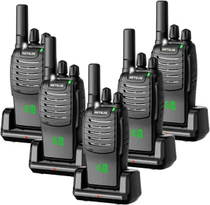 Retevis H-777H 2 Way Radios, Walkie Talkies for Adults,Shatterproof Hidden Display, Rechargeable Two Way Radio Long Range,USB-C, Emergency Alarm,Short Antenna, for School Construction Site(5 Pack)
