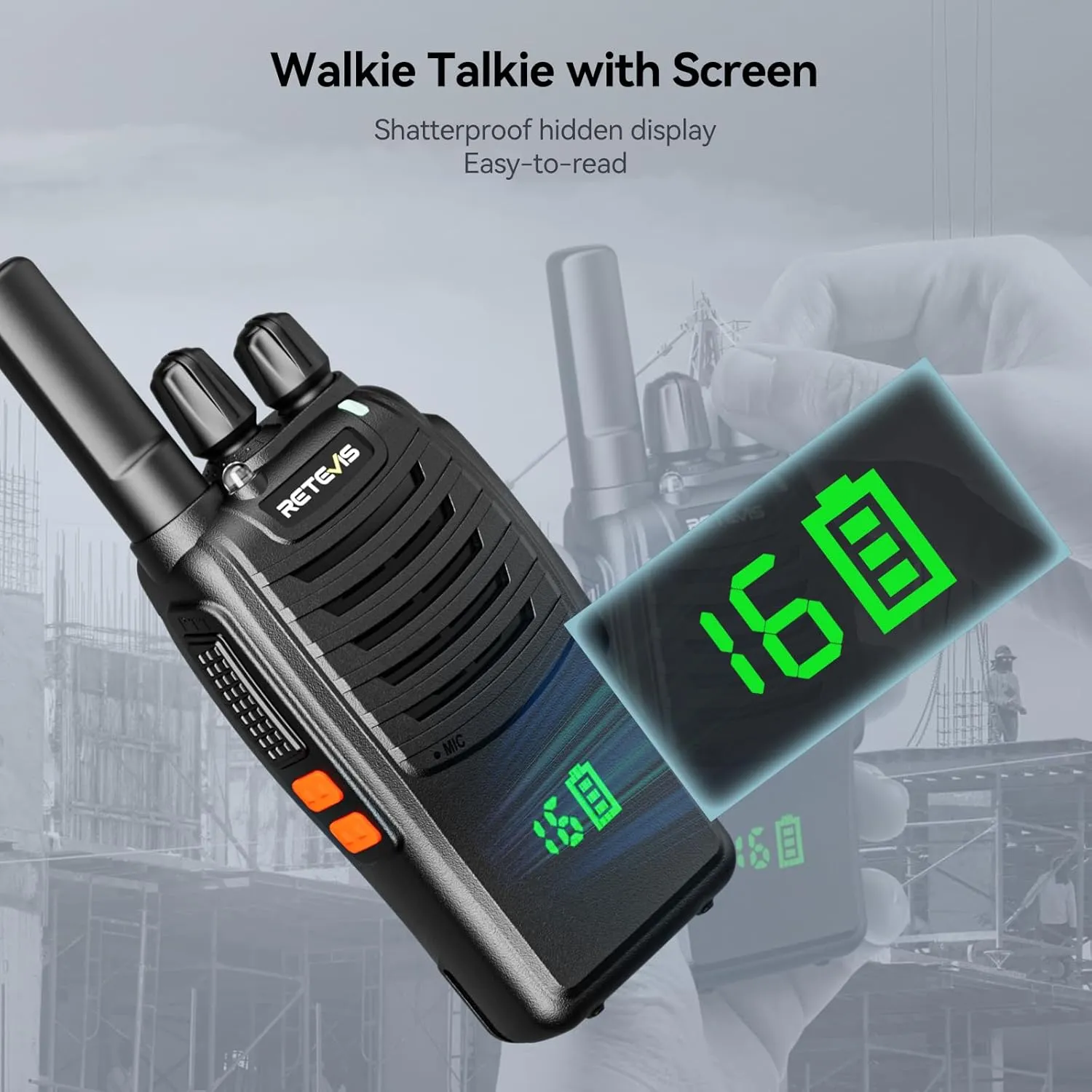 Retevis H-777H 2 Way Radios, Walkie Talkies for Adults,Shatterproof Hidden Display, Rechargeable Two Way Radio Long Range,USB-C, Emergency Alarm,Short Antenna, for School Construction Site(5 Pack)