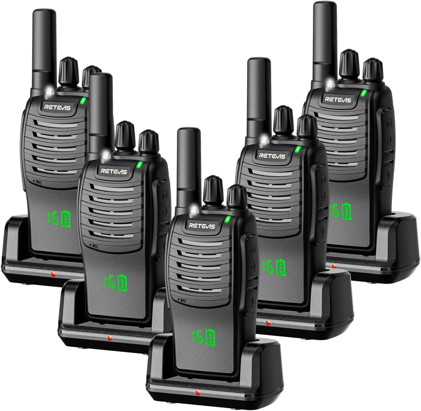 Retevis H-777H 2 Way Radios, Walkie Talkies for Adults,Shatterproof Hidden Display, Rechargeable Two Way Radio Long Range,USB-C, Emergency Alarm,Short Antenna, for School Construction Site(5 Pack)