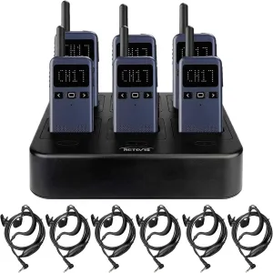 Retevis RB19P Walkie Talkies Long Range for Adults, GMRS Emergency Radios, Walkie Talkies with Earpiece, Ultra-Slim Two Way Radios with Multi-Unit Charger, for Restaurants Retail School(6 Pack)