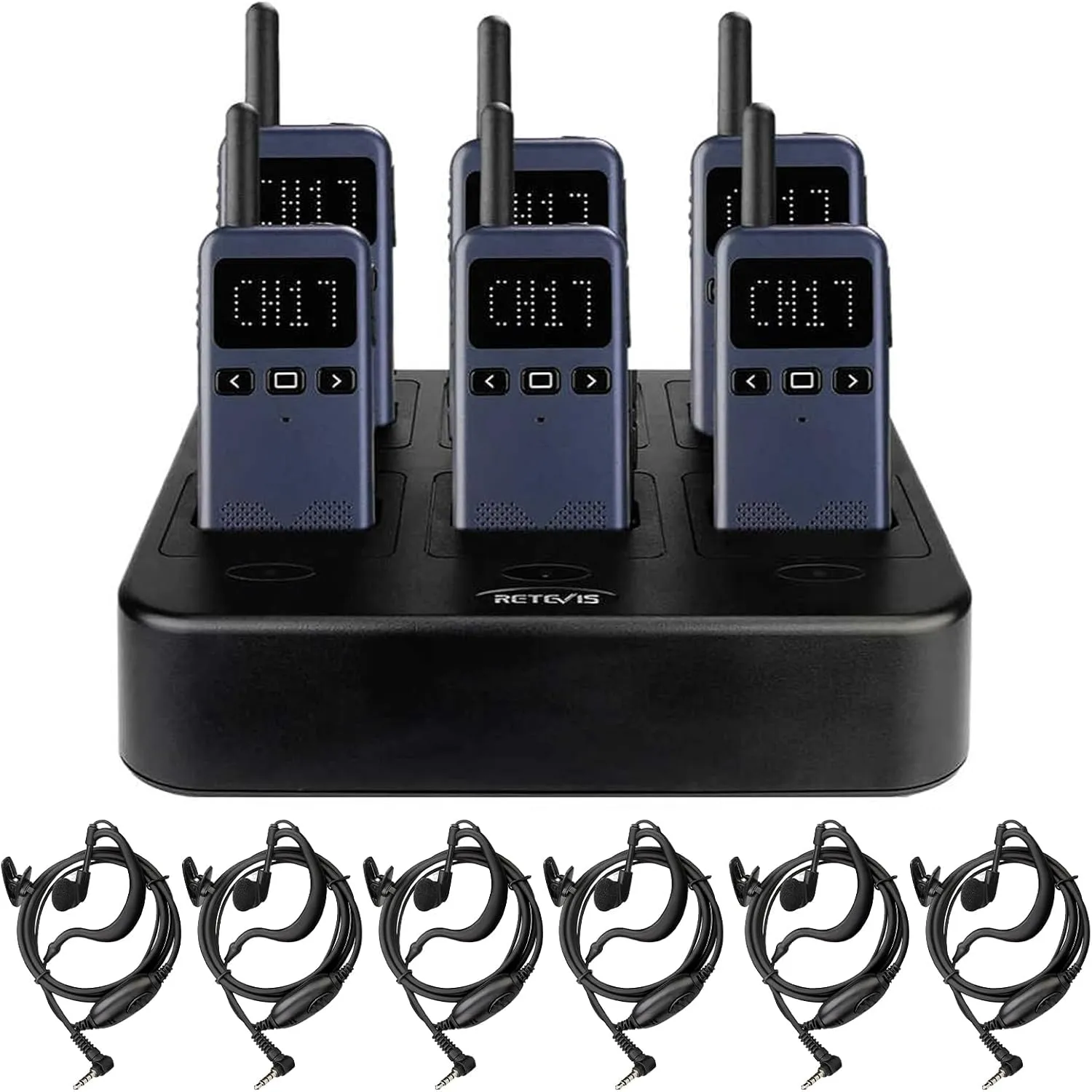Retevis RB19P Walkie Talkies Long Range for Adults, GMRS Emergency Radios, Walkie Talkies with Earpiece, Ultra-Slim Two Way Radios with Multi-Unit Charger, for Restaurants Retail School(6 Pack)
