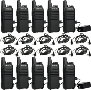 Retevis RT22 2 Way Radios Walkie Talkies,Rechargeable Long Range Two Way Radio, USB VOX Small Emergency 2 Pin Earpiece Headset,for School Retail Church Restaurant (Packed in Pairs with 5 Boxes)