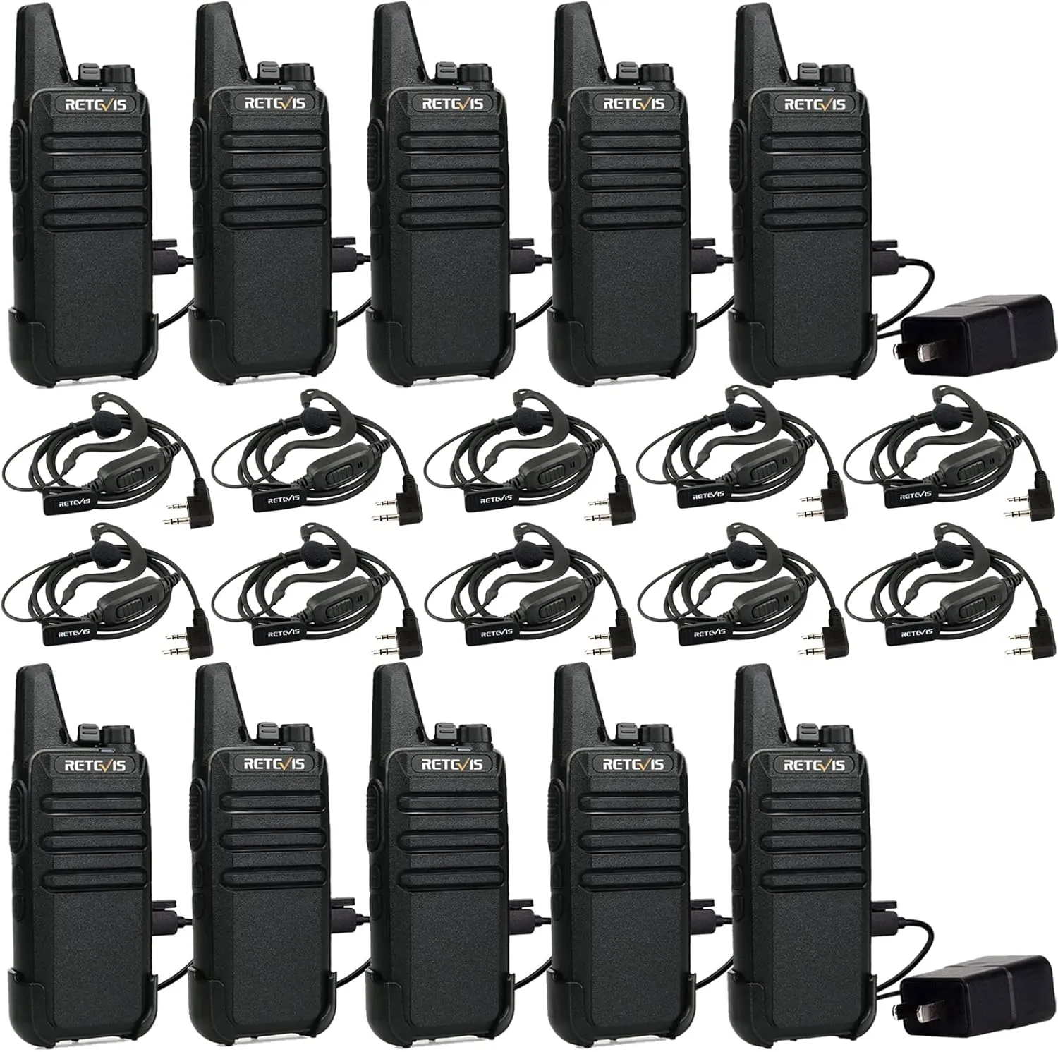 Retevis RT22 2 Way Radios Walkie Talkies,Rechargeable Long Range Two Way Radio, USB VOX Small Emergency 2 Pin Earpiece Headset,for School Retail Church Restaurant (Packed in Pairs with 5 Boxes)