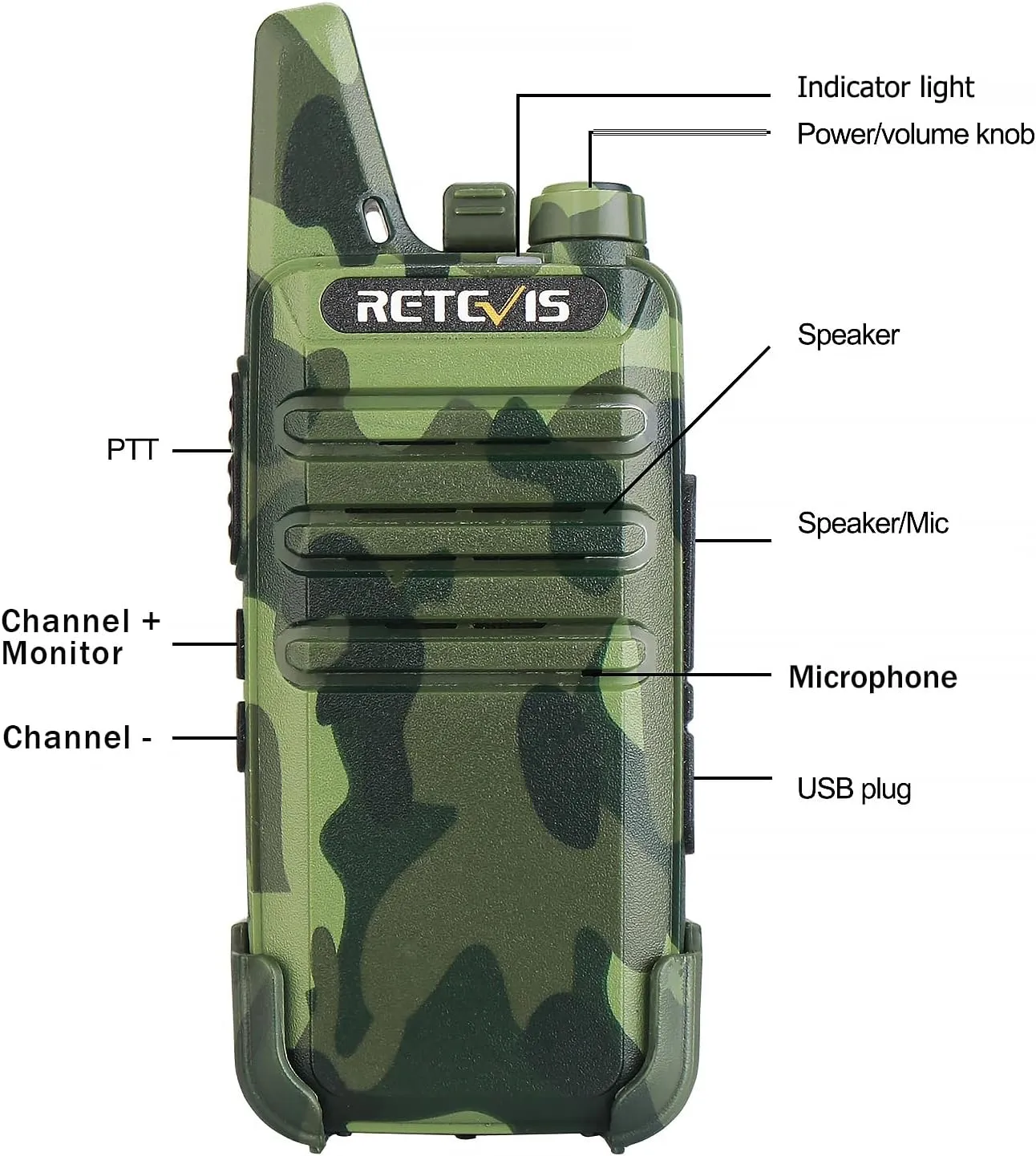 Retevis RT22 Walkie Talkies Rechargeable, Voice Activated, Emergency Alarm, Outdoor Cruise Ship ATV Hunting Skiing Handheld Two Way Radio Walkie-Talkies (4 Pack,Camouflage)