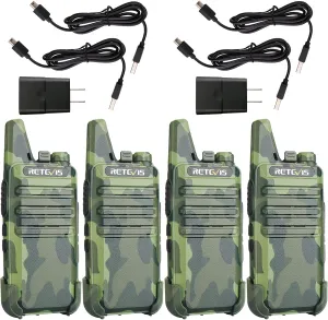 Retevis RT22 Walkie Talkies Rechargeable, Voice Activated, Emergency Alarm, Outdoor Cruise Ship ATV Hunting Skiing Handheld Two Way Radio Walkie-Talkies (4 Pack,Camouflage)