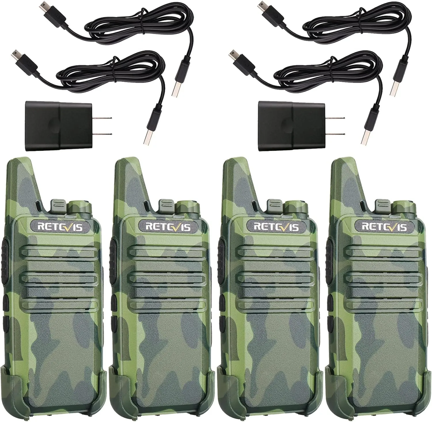 Retevis RT22 Walkie Talkies Rechargeable, Voice Activated, Emergency Alarm, Outdoor Cruise Ship ATV Hunting Skiing Handheld Two Way Radio Walkie-Talkies (4 Pack,Camouflage)