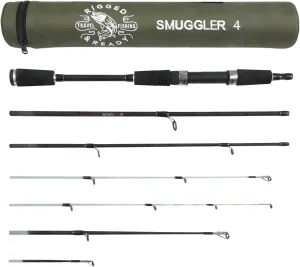 Rigged and Ready Smuggler Series Travel Fishing Rods. 6 Portable, Super Compact Spin, Bass, Carp, Lure, Rod Reel Combination and 5 Poles   Case. 2 or 4 Tips for Freshwater and Saltwater Fishing
