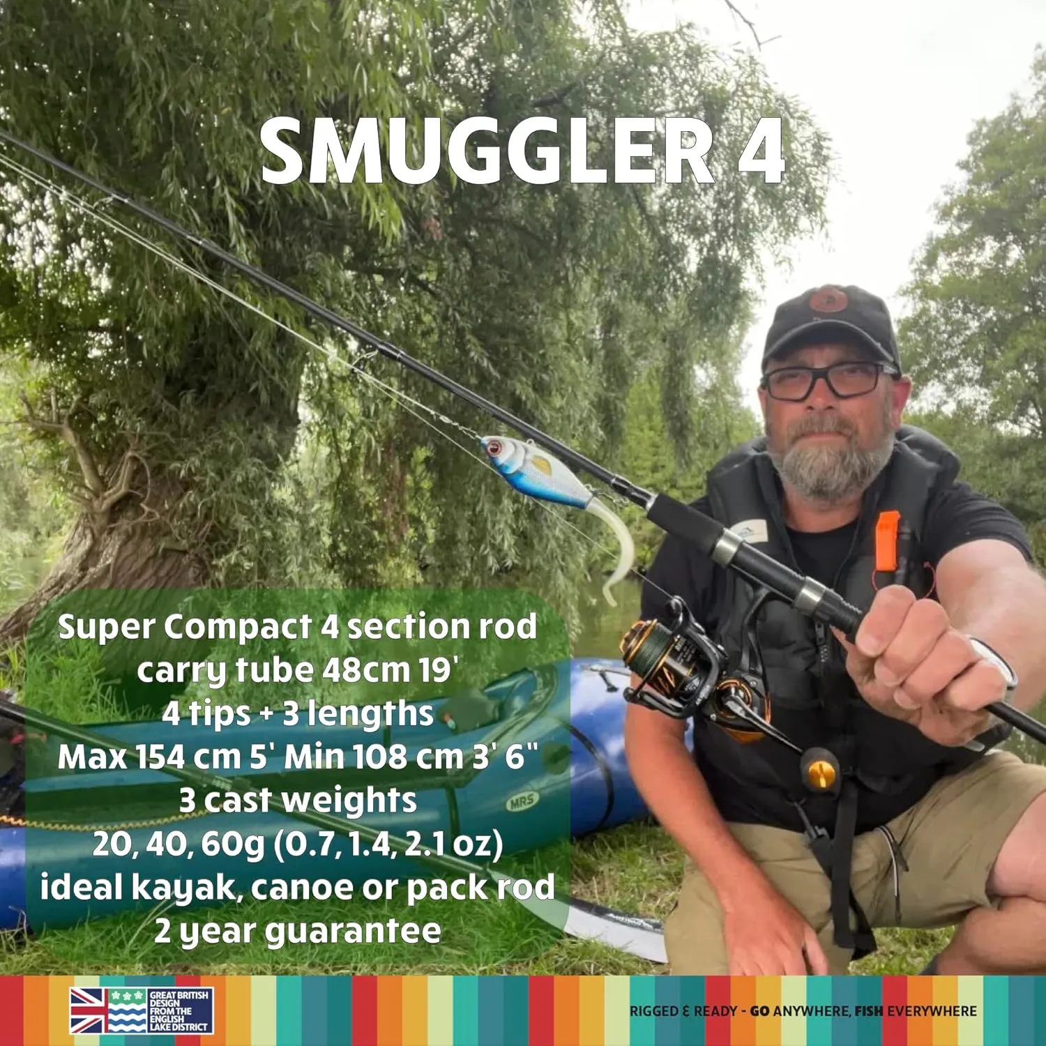 Rigged and Ready Smuggler Series Travel Fishing Rods. 6 Portable, Super Compact Spin, Bass, Carp, Lure, Rod Reel Combination and 5 Poles   Case. 2 or 4 Tips for Freshwater and Saltwater Fishing