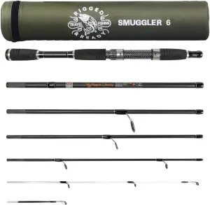 Rigged and Ready Smuggler Series Travel Fishing Rods. 6 Portable, Super Compact Spin, Bass, Carp, Lure, Rod Reel Combination and 5 Poles   Case. 2 or 4 Tips for Freshwater and Saltwater Fishing