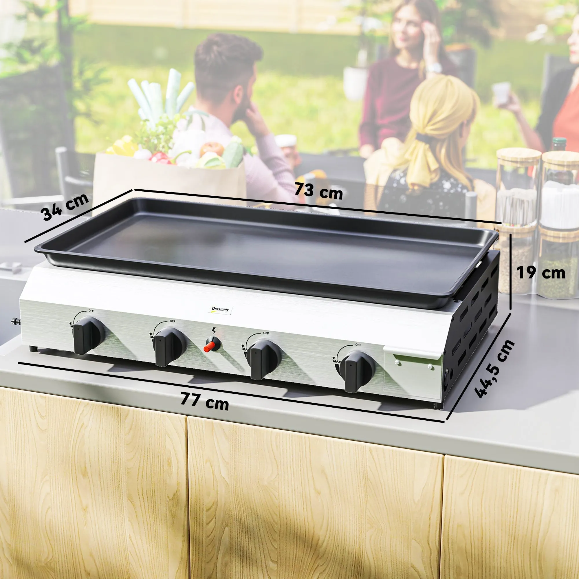 Rootz Gas Grill 4 Burner - Portable BBQ - Outdoor Cooking - Easy Cleaning - 77cm x 44.5cm x 19cm - Party Ready Solution