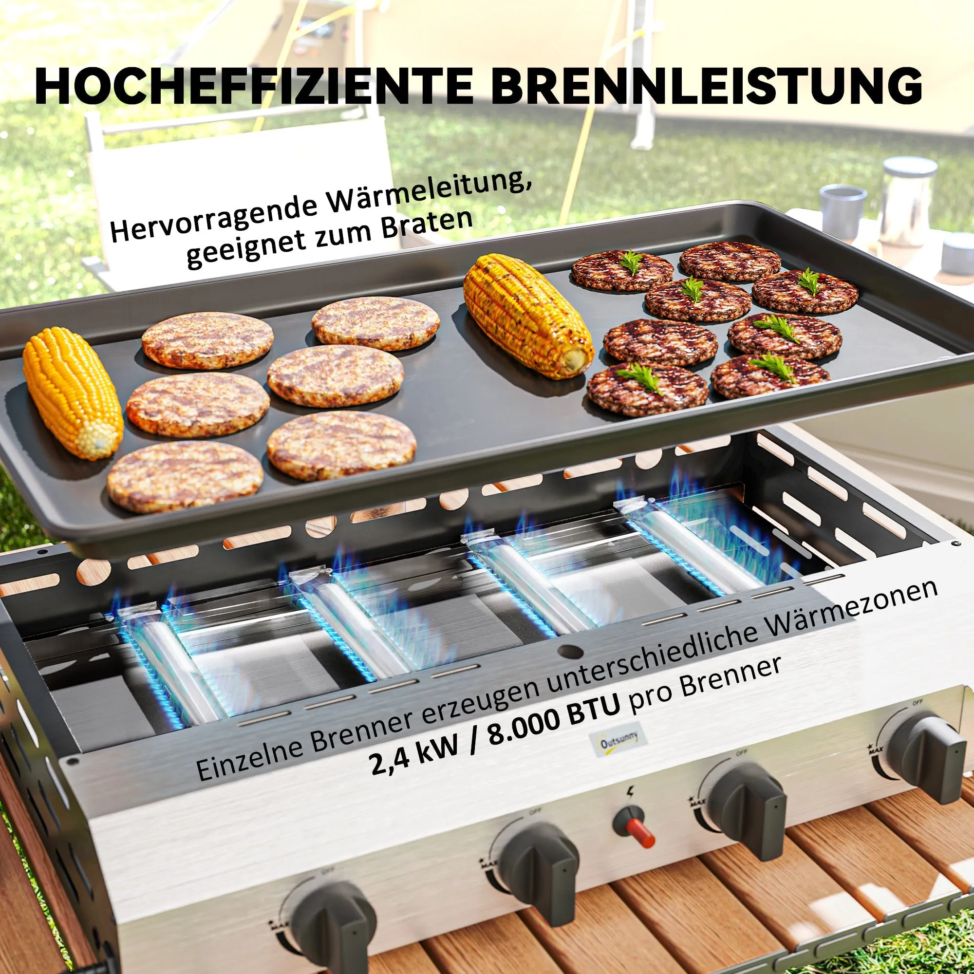 Rootz Gas Grill 4 Burner - Portable BBQ - Outdoor Cooking - Easy Cleaning - 77cm x 44.5cm x 19cm - Party Ready Solution