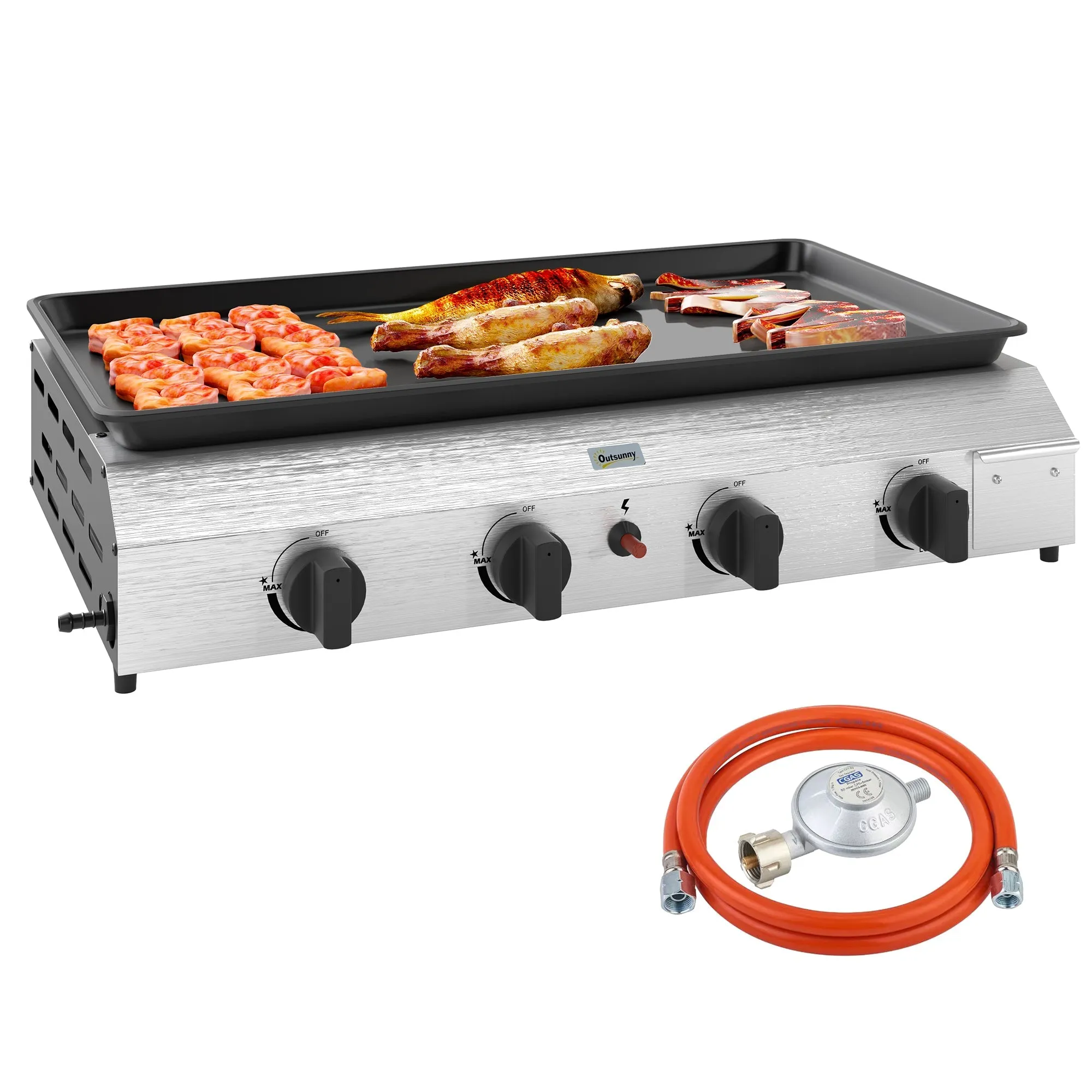 Rootz Gas Grill 4 Burner - Portable BBQ - Outdoor Cooking - Easy Cleaning - 77cm x 44.5cm x 19cm - Party Ready Solution