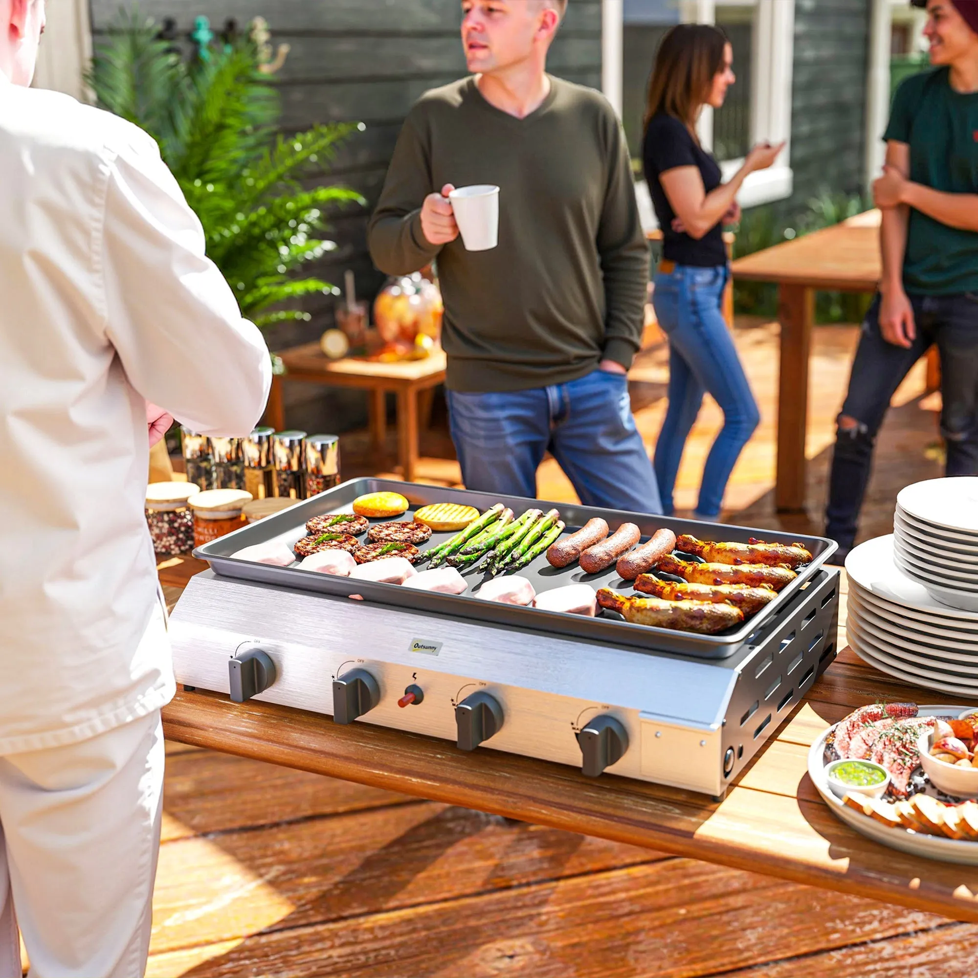 Rootz Gas Grill 4 Burner - Portable BBQ - Outdoor Cooking - Easy Cleaning - 77cm x 44.5cm x 19cm - Party Ready Solution