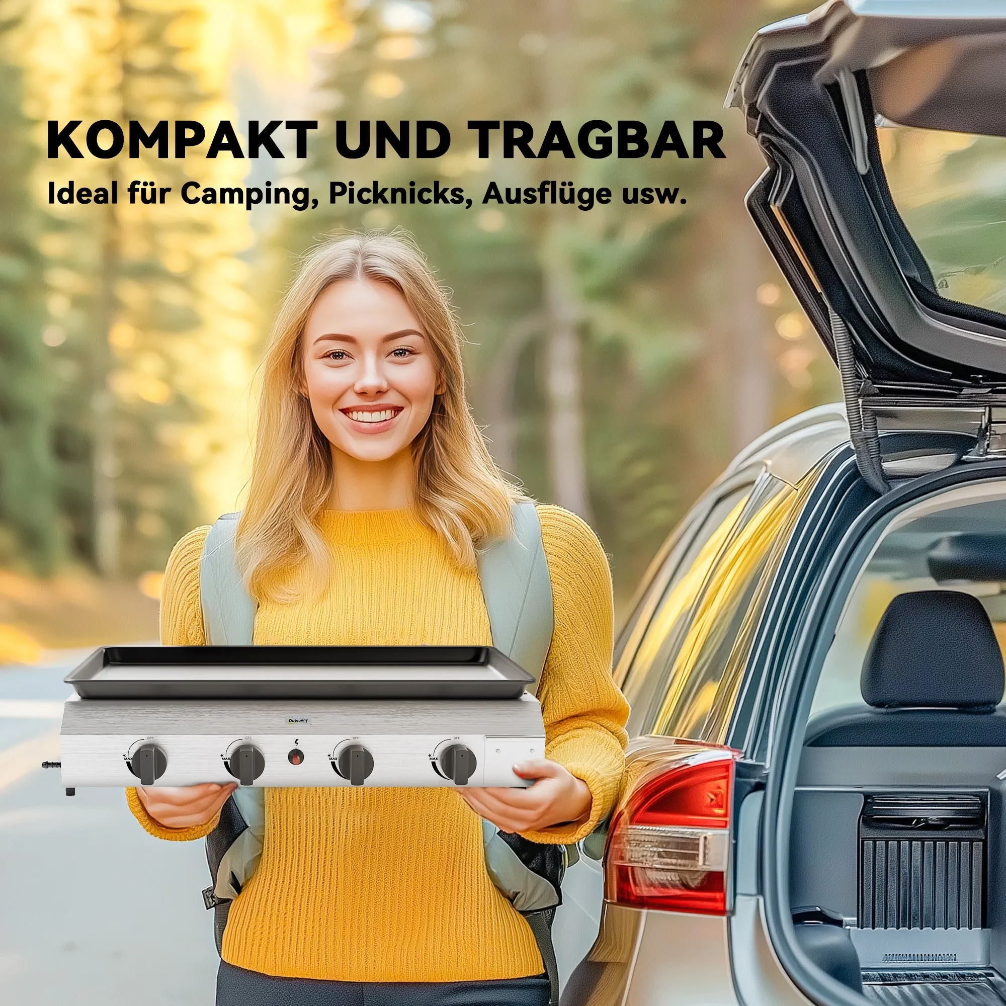 Rootz Gas Grill 4 Burner - Portable BBQ - Outdoor Cooking - Easy Cleaning - 77cm x 44.5cm x 19cm - Party Ready Solution