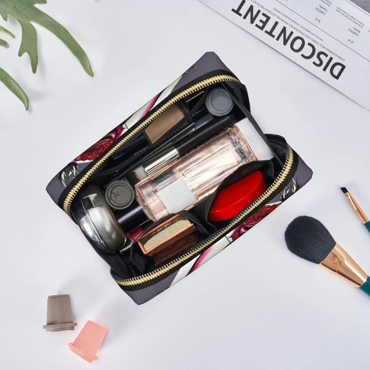 Rose Skull Toiletry Pouch, Travel-Friendly Makeup Organizer For Makeup Brushes, Lipsticks