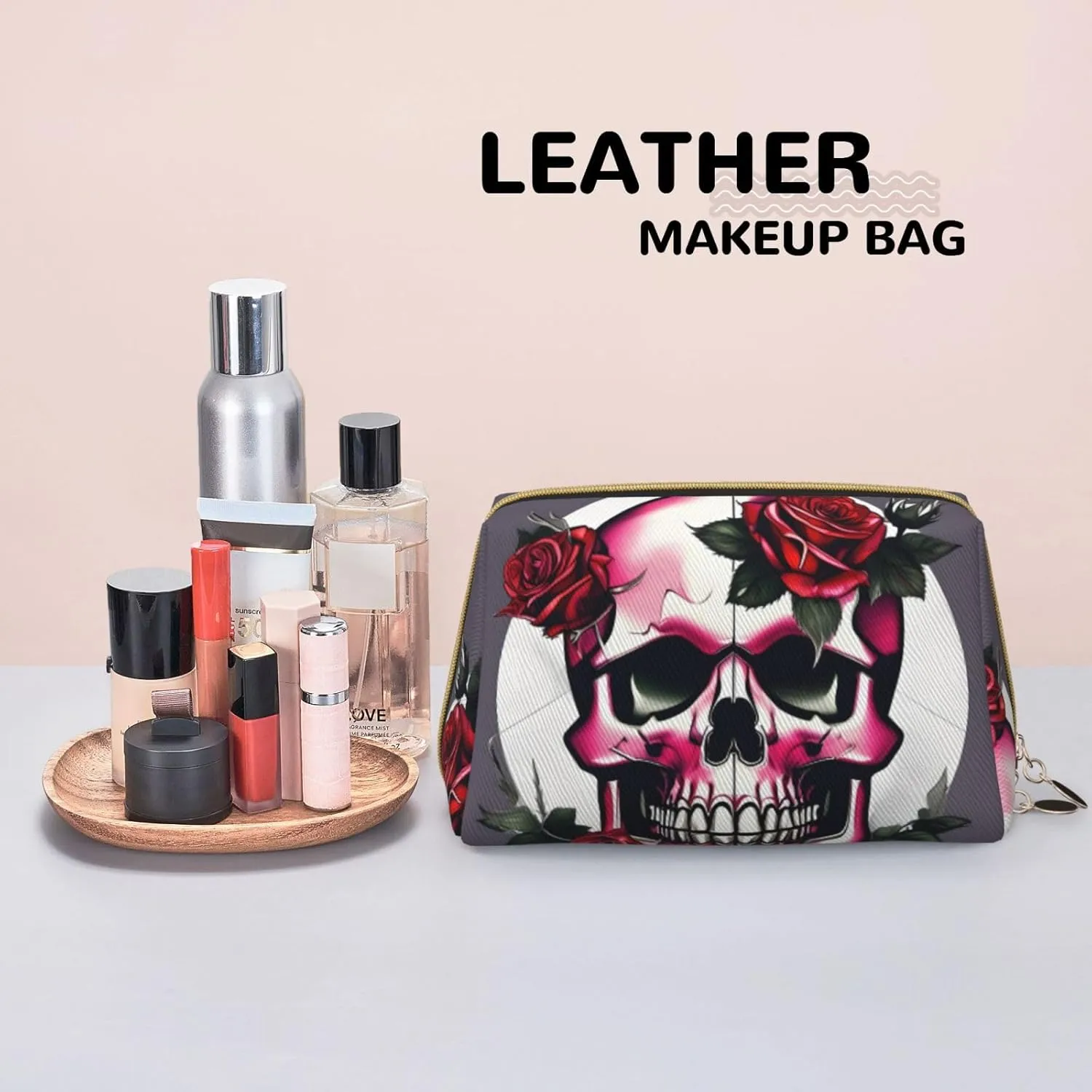 Rose Skull Toiletry Pouch, Travel-Friendly Makeup Organizer For Makeup Brushes, Lipsticks