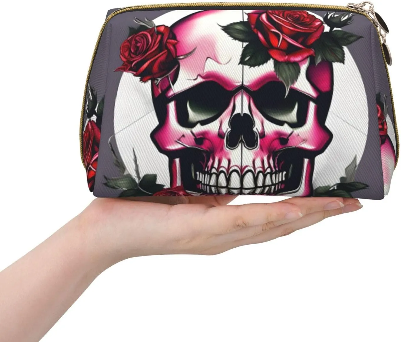 Rose Skull Toiletry Pouch, Travel-Friendly Makeup Organizer For Makeup Brushes, Lipsticks