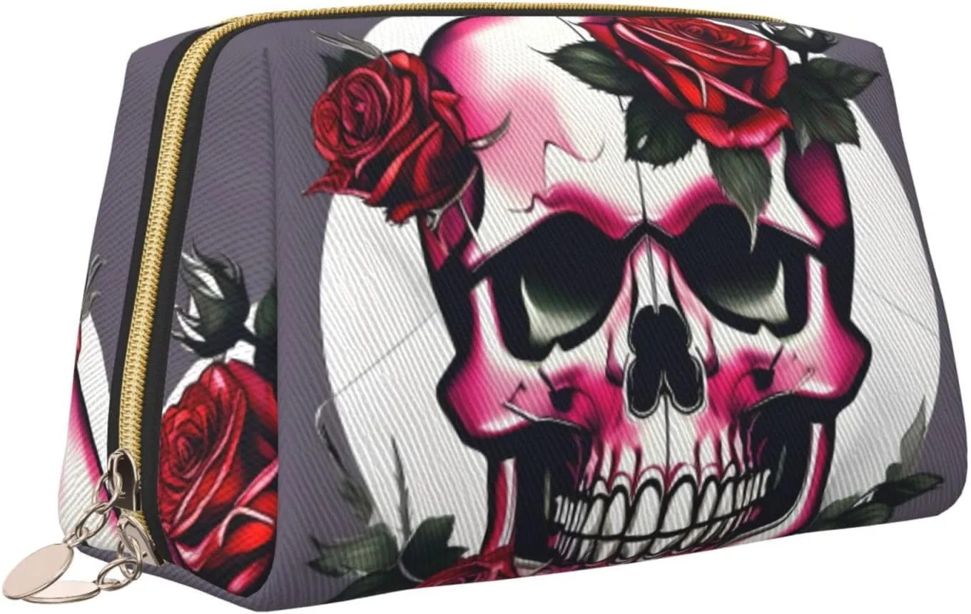 Rose Skull Toiletry Pouch, Travel-Friendly Makeup Organizer For Makeup Brushes, Lipsticks