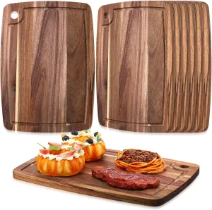 Roshtia 6 Pieces Acacia Wood Cutting Board 14" x 10" Kitchen Wooden Chopping Board Reversible Charcuterie Serving Tray Butcher Block Cutting Tray for Meat Cheese Vegetables Fruit(Elegant)