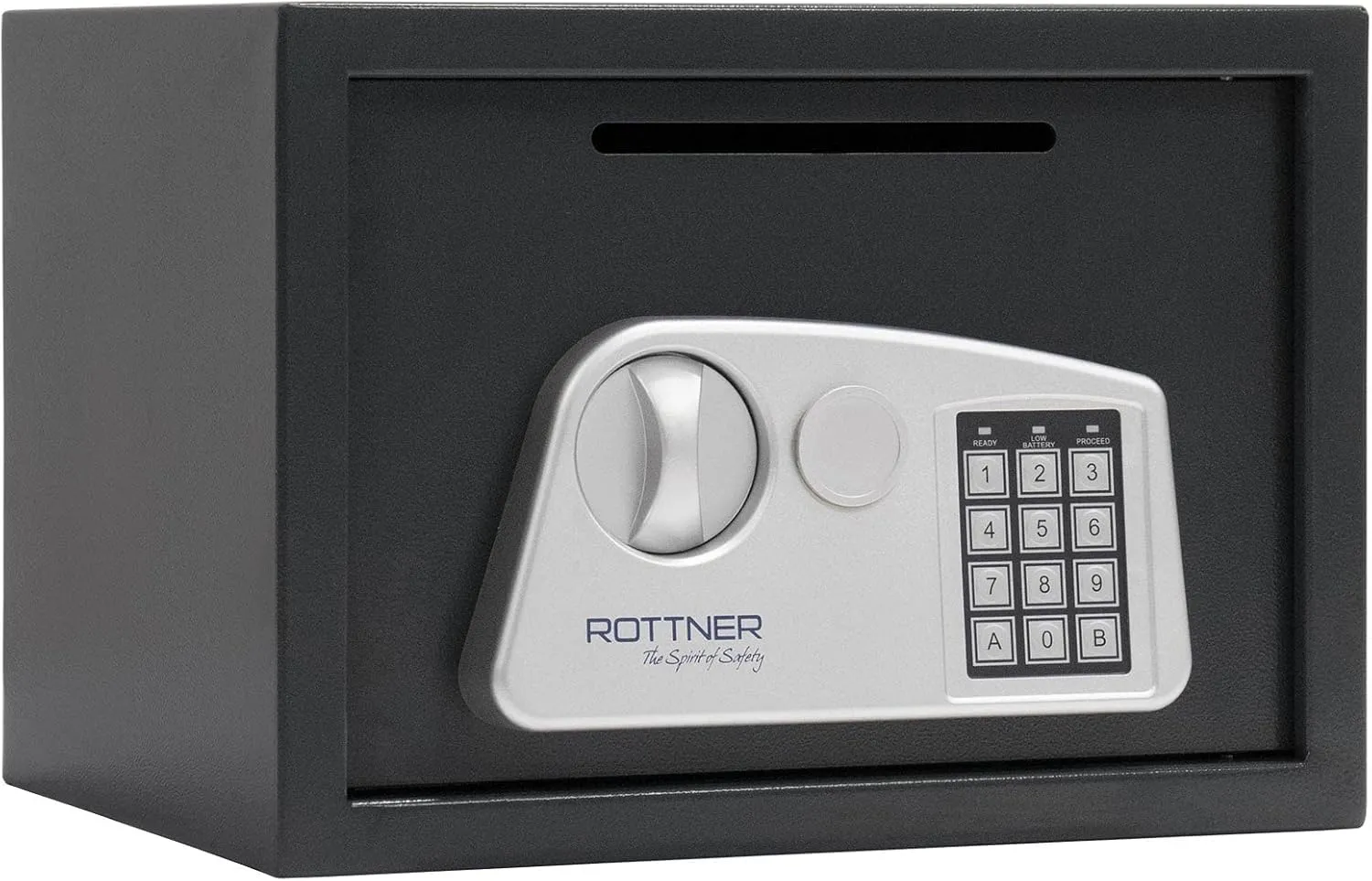 Rottner Furniture Safe Jupiter 3 Steel Slot Electronic Lock Mechanical Emergency Opening Anthracite W x H x D 35 x 25 x 28 cm Removable Shelf Felt Insert Including Mounting Material