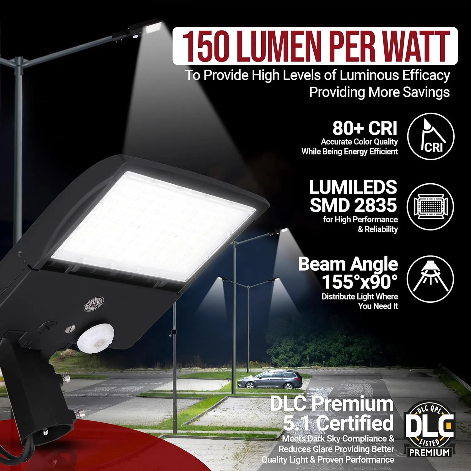 RuggedGrade 150W - NextGen IV Series LED Street Light with T2 Lens - Color Selectable 30K/40K/50K - Slip Fit - Gray