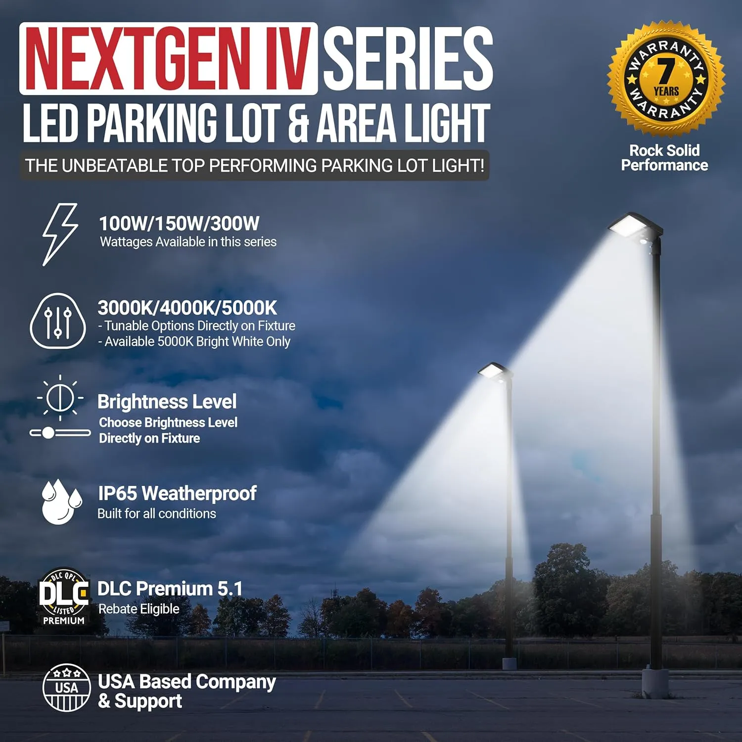 RuggedGrade 150W - NextGen IV Series LED Street Light with T2 Lens - Color Selectable 30K/40K/50K - Slip Fit - Gray