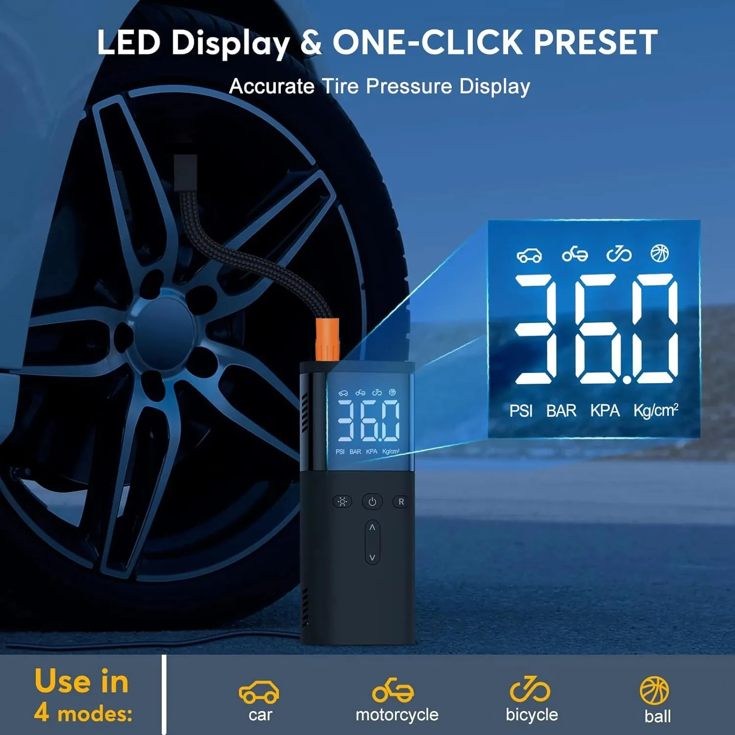 RUGGEDXGEAR | PORTABLE SMART AIR PUMP PRO - 5-IN-1 DIGITAL TIRE INFLATOR | AUTOMOTIVE & CYCLING ESSENTIAL