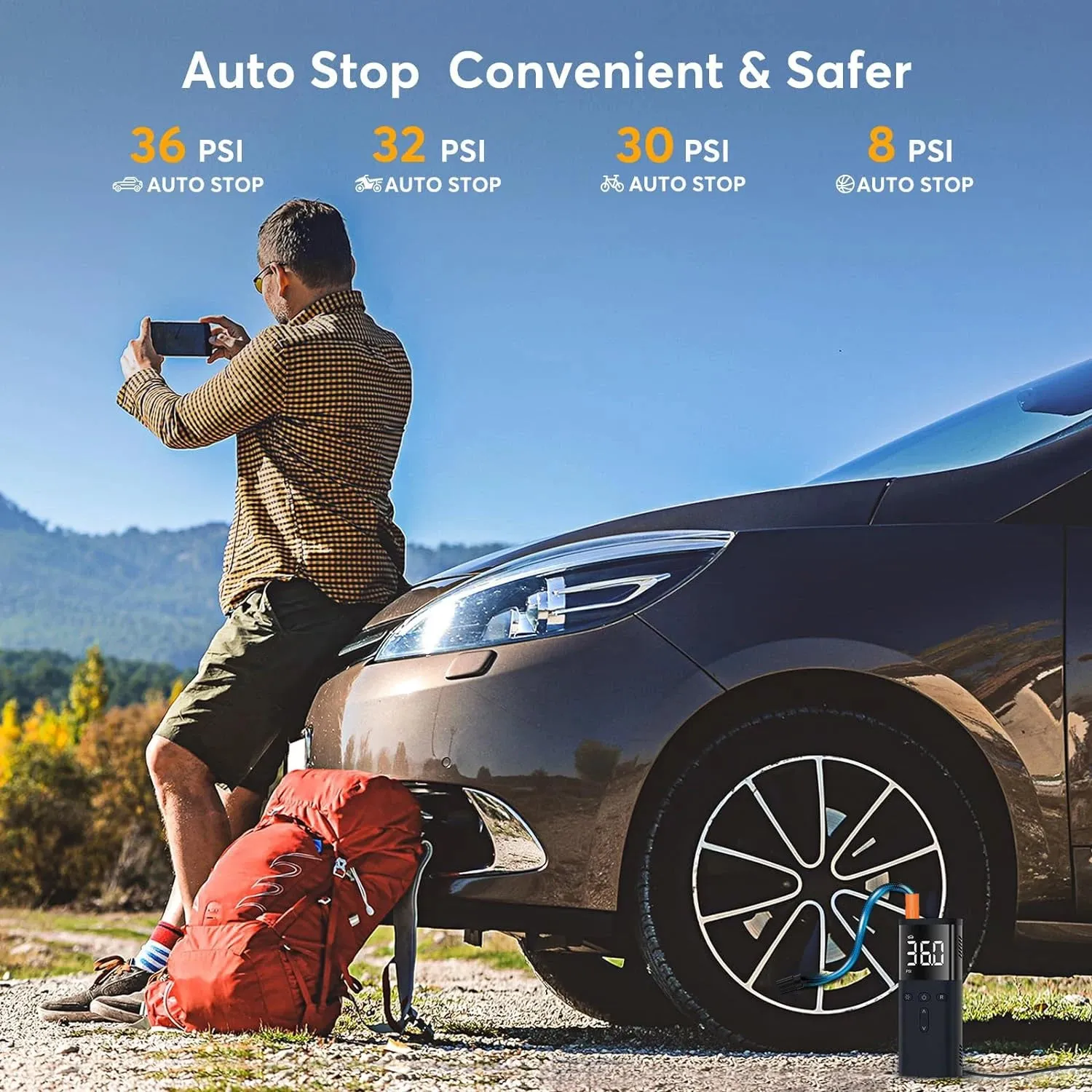 RUGGEDXGEAR | PORTABLE SMART AIR PUMP PRO - 5-IN-1 DIGITAL TIRE INFLATOR | AUTOMOTIVE & CYCLING ESSENTIAL