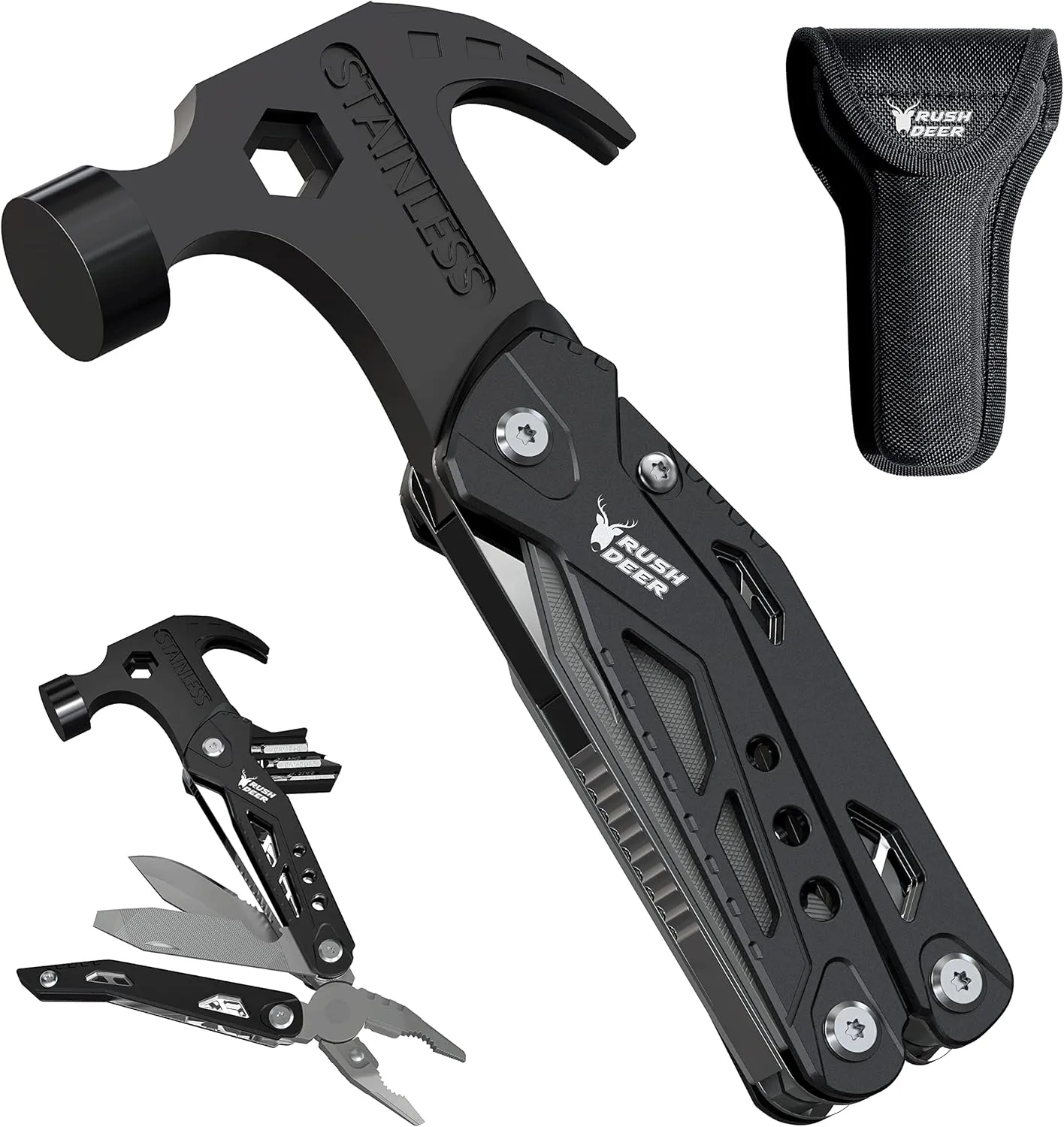 RUSH DEER 14-in-1 Multitool, Gifts for Dad, Mini Hammer Multitool, Small Hammer Tool, Survival Gear and Supplies, Christmas Gift for Boy Husbands