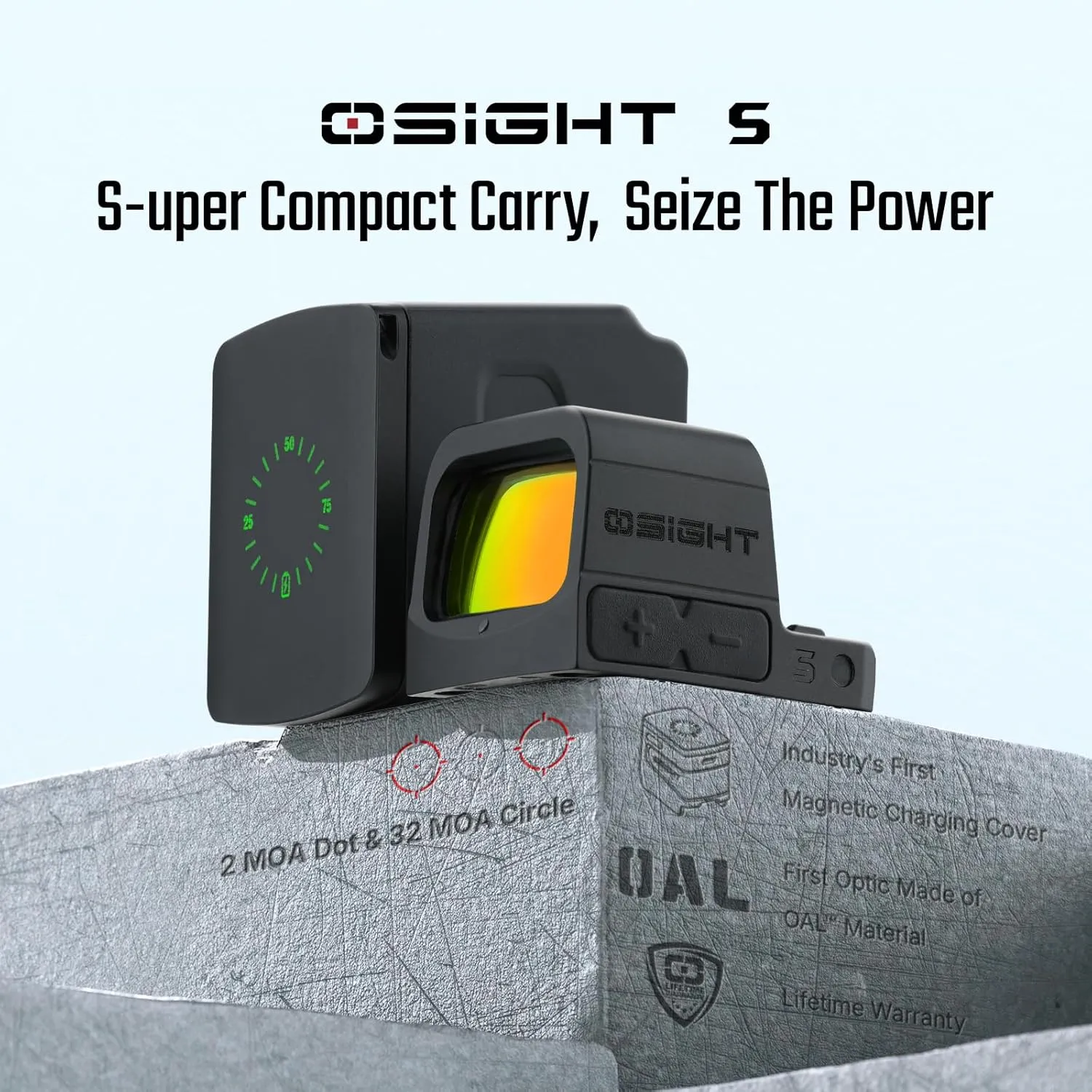 S Multi-Reticle Micro Enclosed Sight with Charging Cover, 2 MOA Dot & 32 MOA Circle for RMSc Footprint, Parallax-Free Durable Reflex Sights (Red Dot)