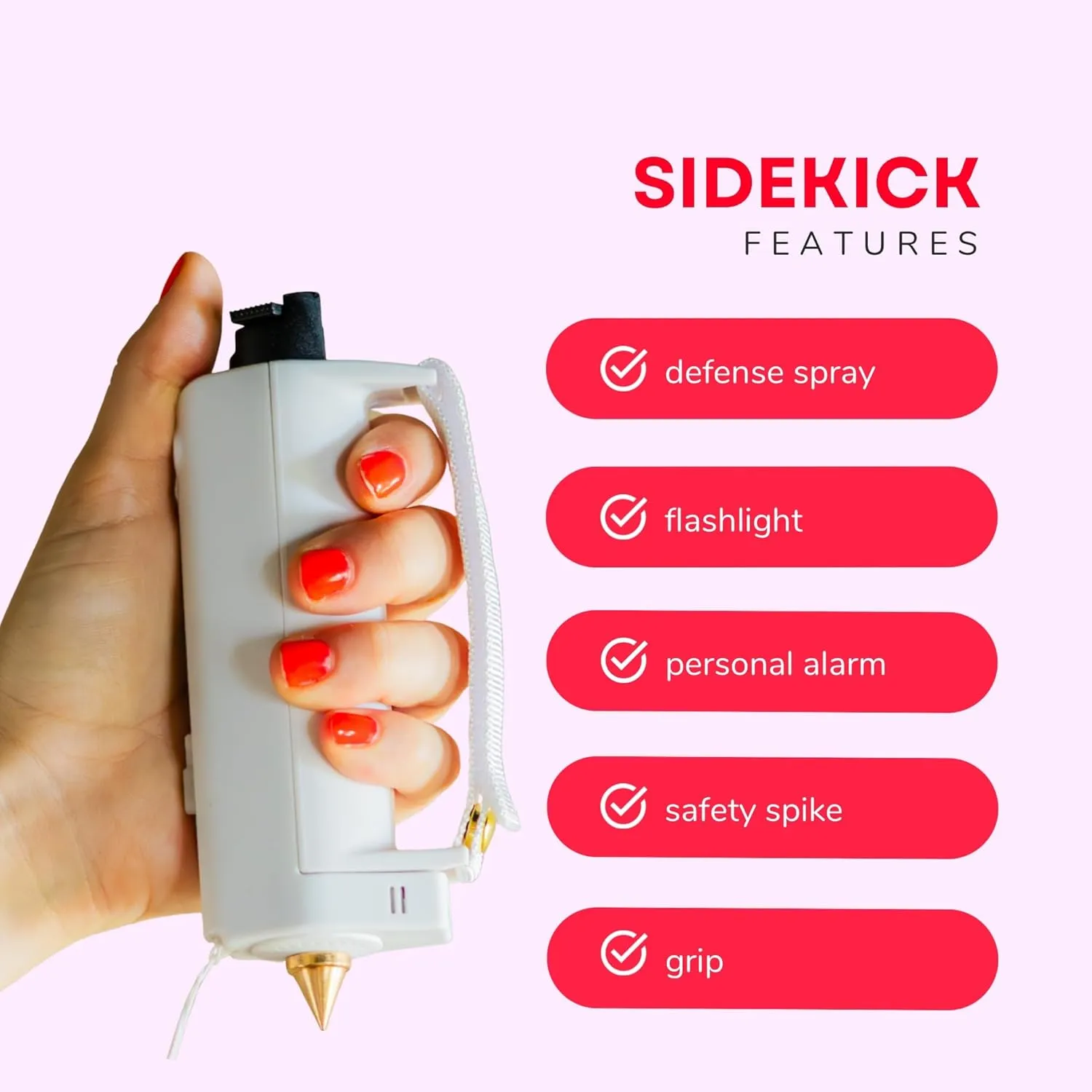 Safely Sidekick – Multi-Functional Self-Defense Tool with Pepper Spray, Personal Alarm, Flashlight and Glass Breaker | Compact Safety Keychain for Women, Runners, College Students