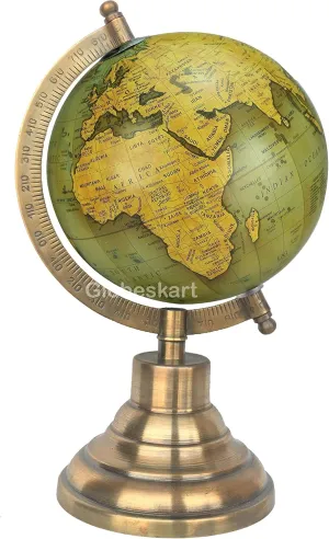 Samyuktha Educational/Antique Globe with Brass Antique Arc and Base/World Globe/Home Decor/Office Decor/Gift Item / 5 inches (Green Gold)