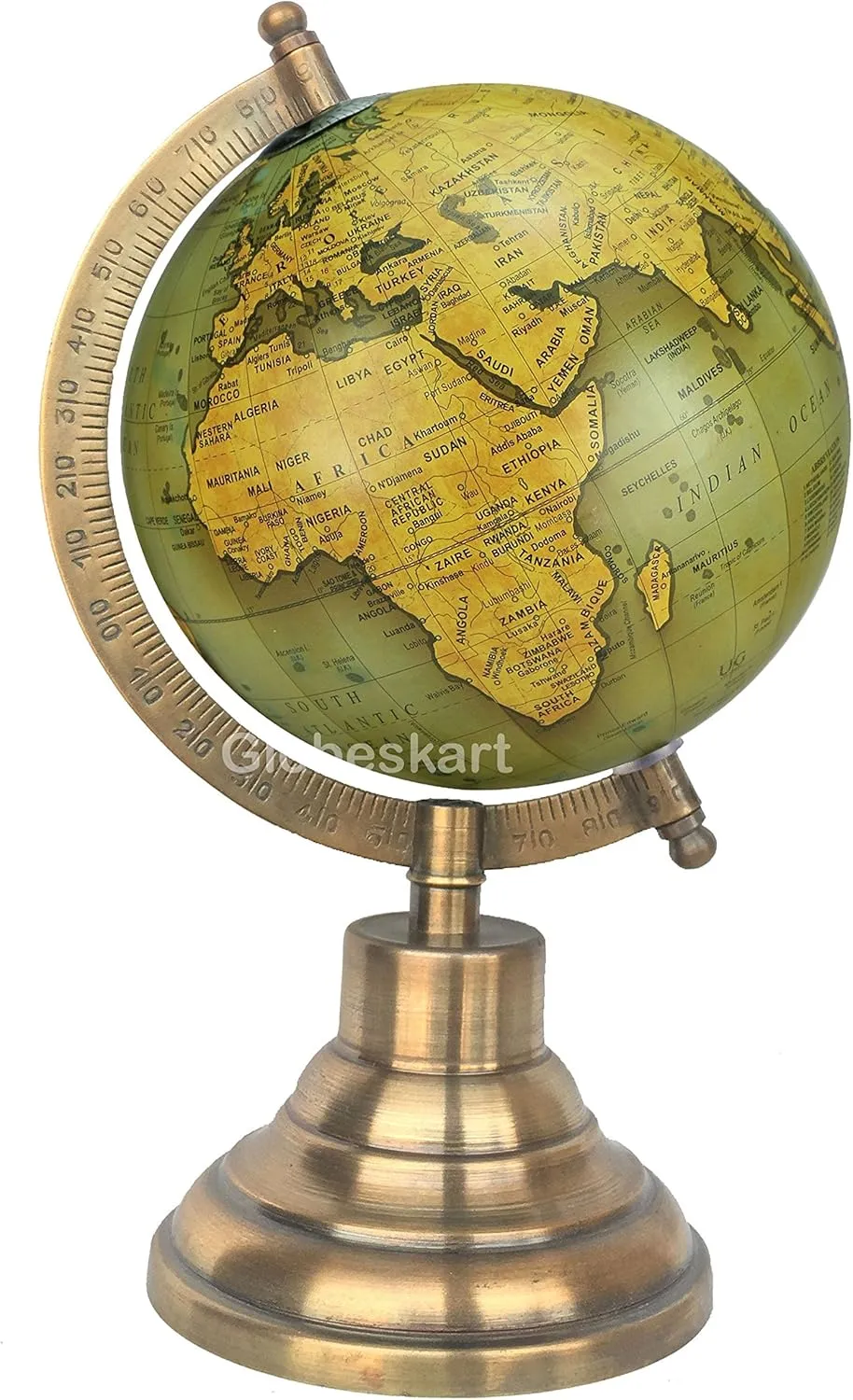 Samyuktha Educational/Antique Globe with Brass Antique Arc and Base/World Globe/Home Decor/Office Decor/Gift Item / 5 inches (Green Gold)