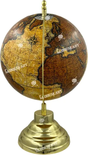 Samyuktha Educational/Antique Globe with Brass Antique Arc and Base/World Globe/Home Decor/Office Decor/Gift Item / 8 inches (Antique Brown Yellow)