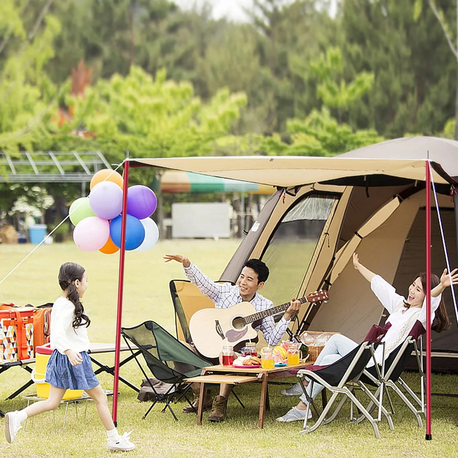 SAN LIKE Aluminum Tent Poles for Tarp - 75inch Adjustable Collapsible Poles for Awnings, Canopy, Rain Fly, Shelter - 2 Sets (5 Sections)
