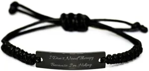 Sarcastic Hiking Black Rope Bracelet, I Don't Need Therapy Because I'm Hiking, Present For Friends, Funny Gifts From Friends, Hiking gear, Hiking equipment, Hiking boots, Hiking socks, Hiking poles