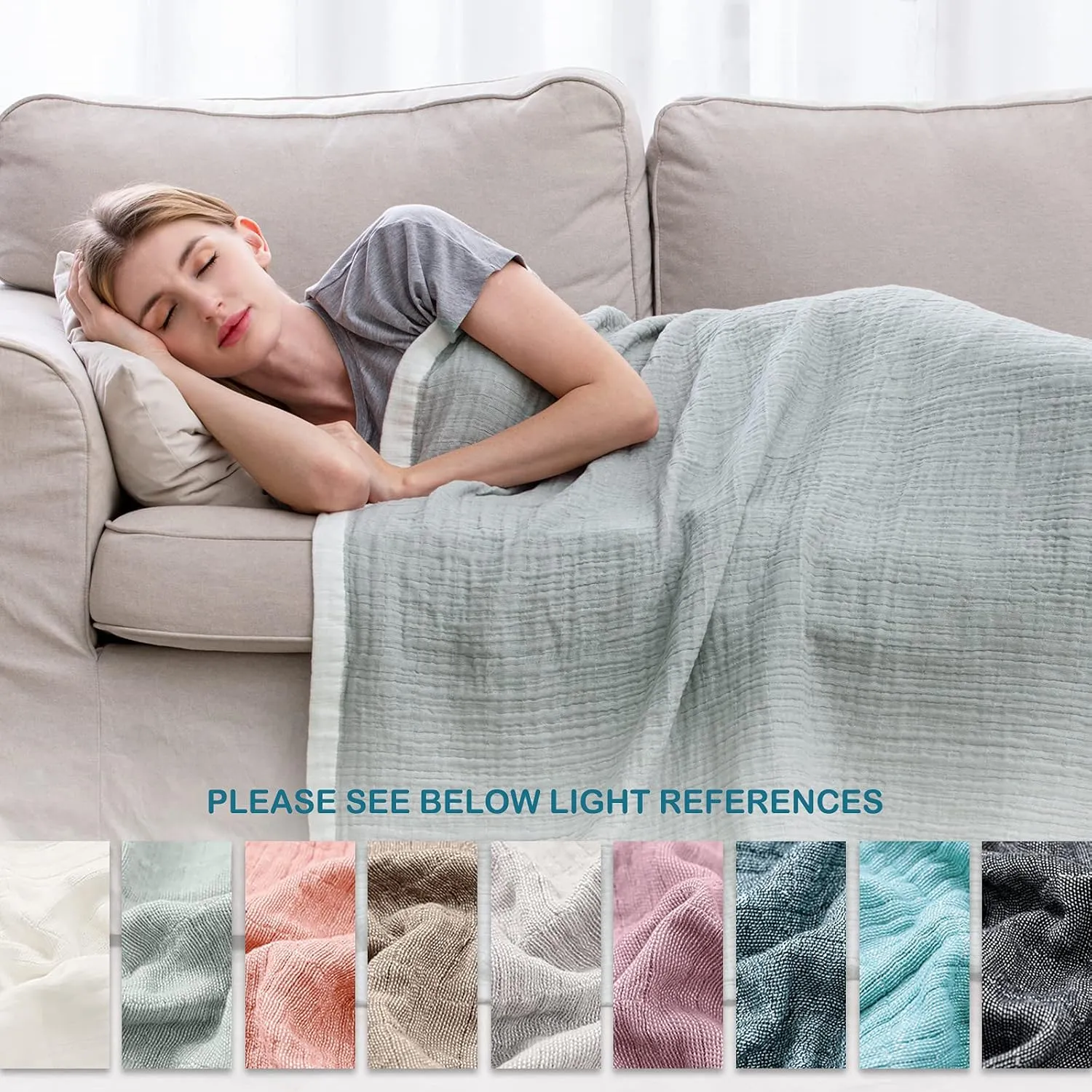 SE SOFTEXLY Cotton Muslin Blankets 4-Layer Linen Texture Blankets for Bed Couch,Thermal Blanket for Adults Lightweight Soft Breathable Throw Blanket for All Season Gauze Blanket(50"x60",Sage Green)