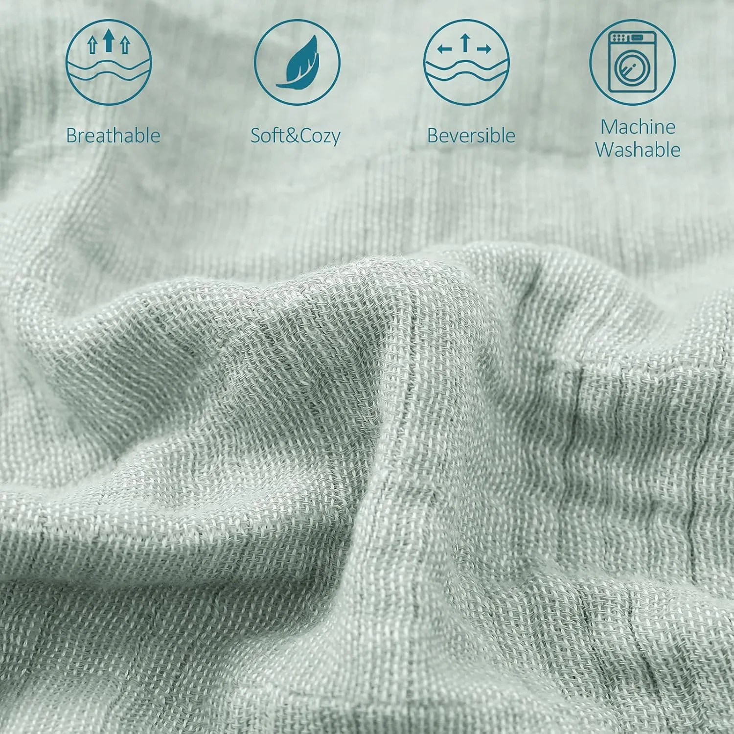 SE SOFTEXLY Cotton Muslin Blankets 4-Layer Linen Texture Blankets for Bed Couch,Thermal Blanket for Adults Lightweight Soft Breathable Throw Blanket for All Season Gauze Blanket(50"x60",Sage Green)