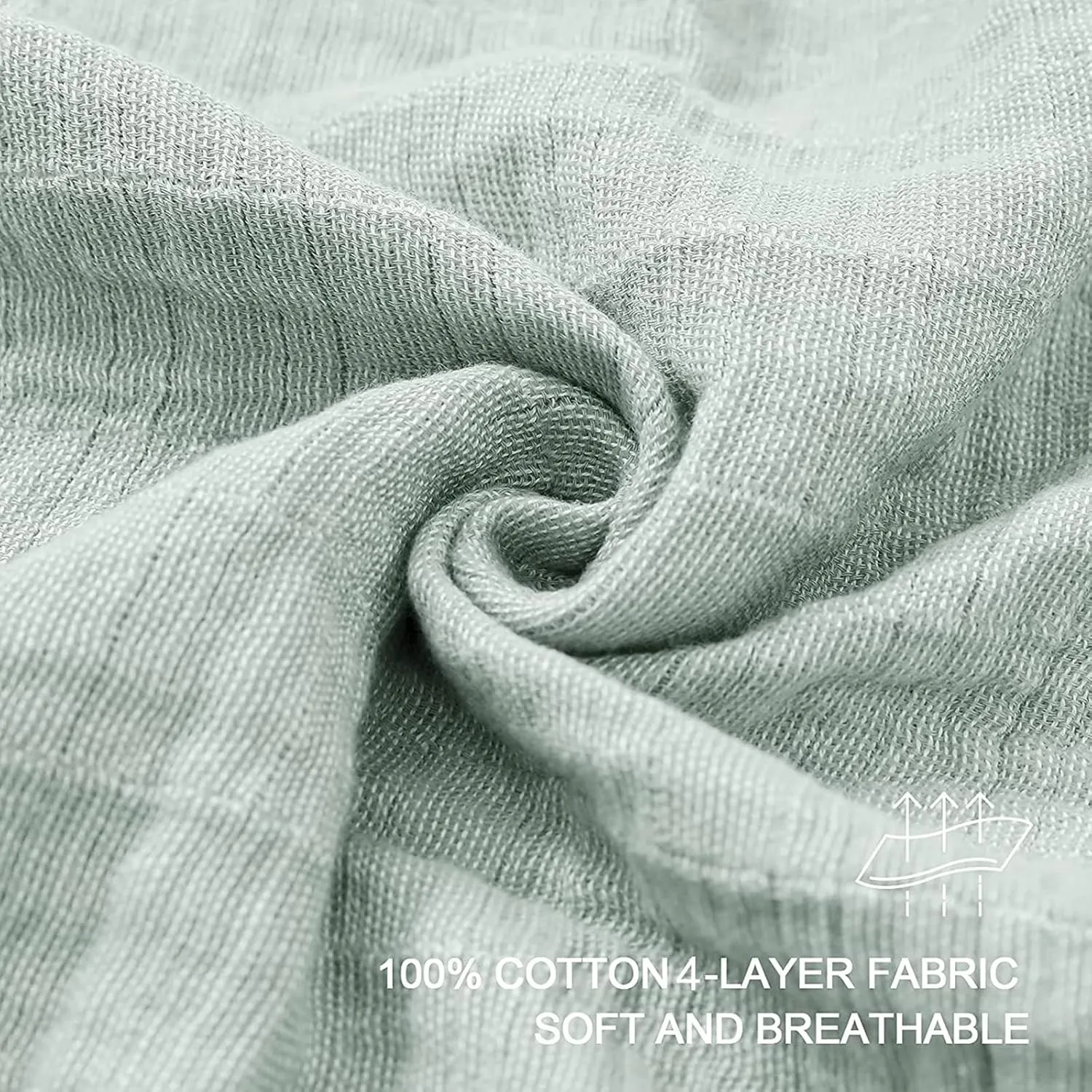 SE SOFTEXLY Cotton Muslin Blankets 4-Layer Linen Texture Blankets for Bed Couch,Thermal Blanket for Adults Lightweight Soft Breathable Throw Blanket for All Season Gauze Blanket(50"x60",Sage Green)