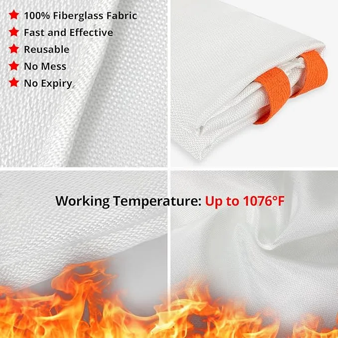 SecuCaptain Emergency Fire Blanket for Home and Kitchen - 2 Pack 40"x40" Flame Suppression Fiberglass Fire Blankets for House Camping Car Office Warehouse Emergency Survival Safety