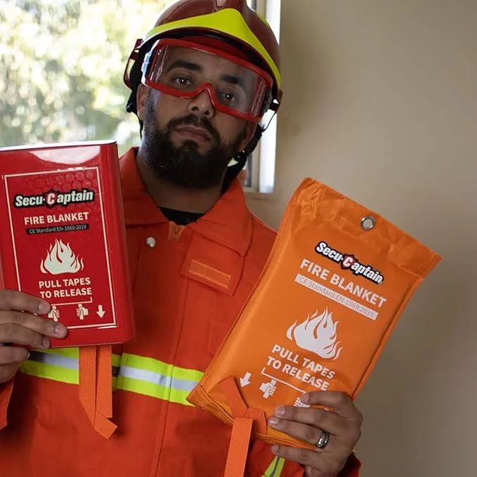 SecuCaptain Emergency Fire Blanket for Home Kitchen - 2 Pack 40"x40" Flame Suppression Fiberglass Fire Blankets for House Camping Car Office Warehouse Survival Safety