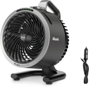 Shark FlexBreeze HydroGo Fan   Car Charger — Ultra-powerful portable fan that mists indoors & outdoors. Up to 70 feet, up to 12-hr. battery, 5 speeds, breeze modes & misting, Grey, FA052QDG